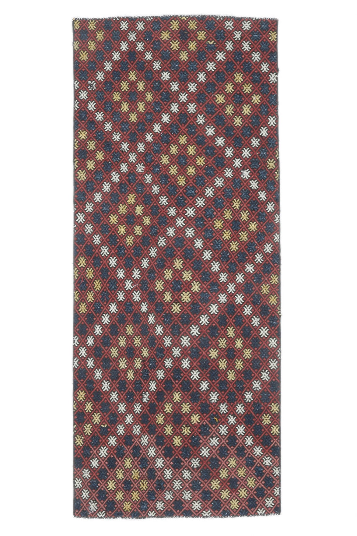 3x7 Vintage Handwoven Jajim Checkered Anatolian Rug Runner