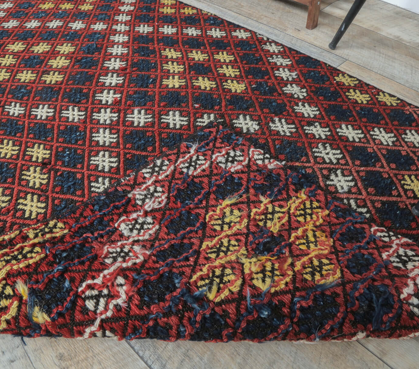 3x7 Vintage Handwoven Jajim Checkered Anatolian Rug Runner