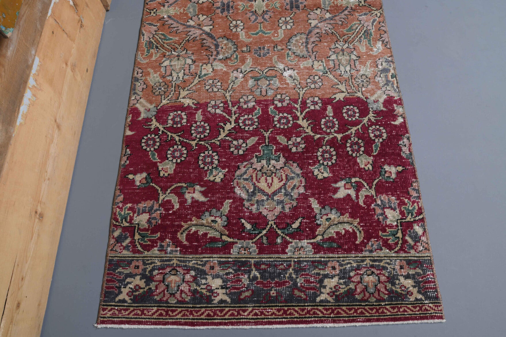 Floral Design Vintage Anatolian Runner Rug