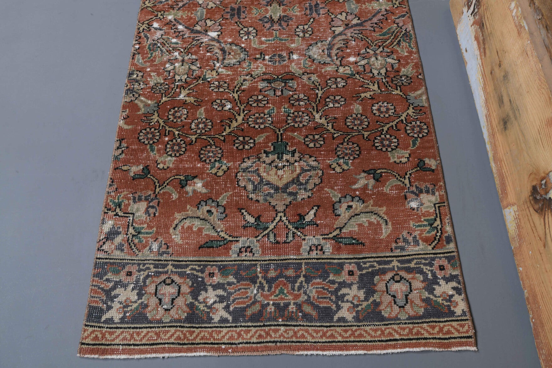 Floral Design Vintage Anatolian Runner Rug