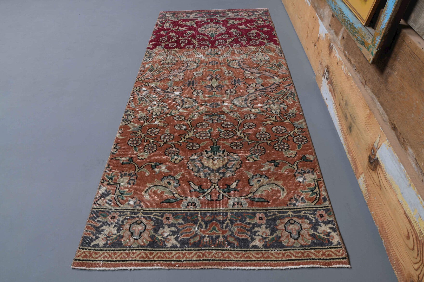 Floral Design Vintage Anatolian Runner Rug