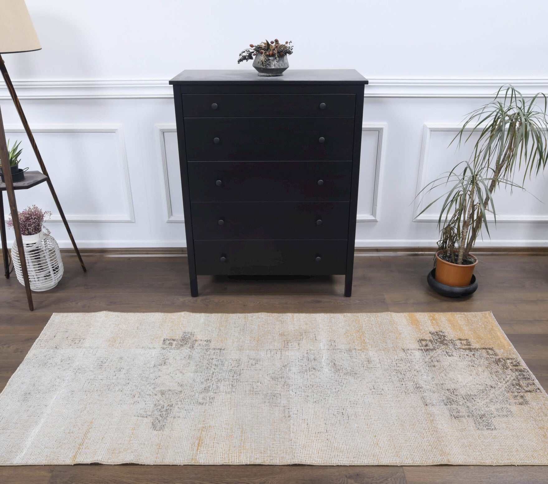 Vintage Beige Oushak Runner Rug