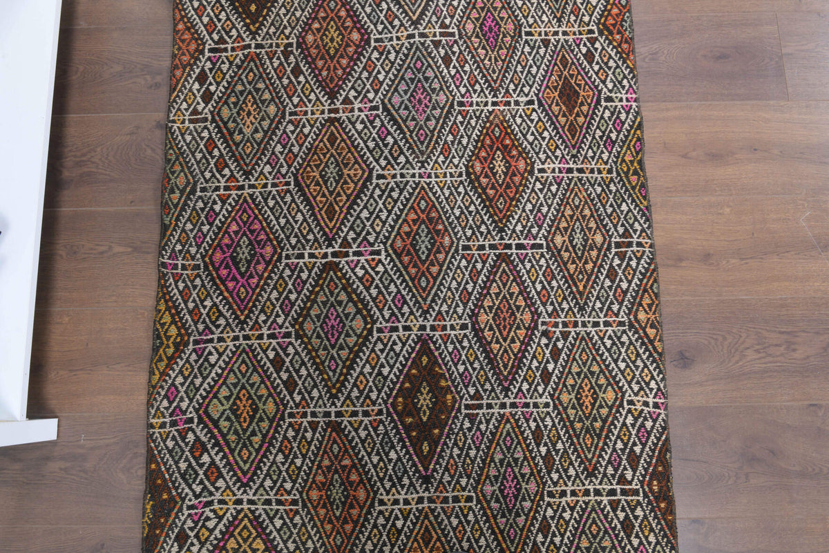 3x7 Geometric Vintage Kilim Runner Rug