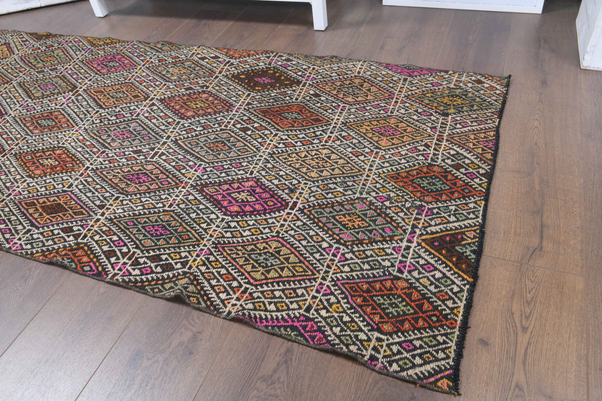 3x7 Geometric Vintage Kilim Runner Rug