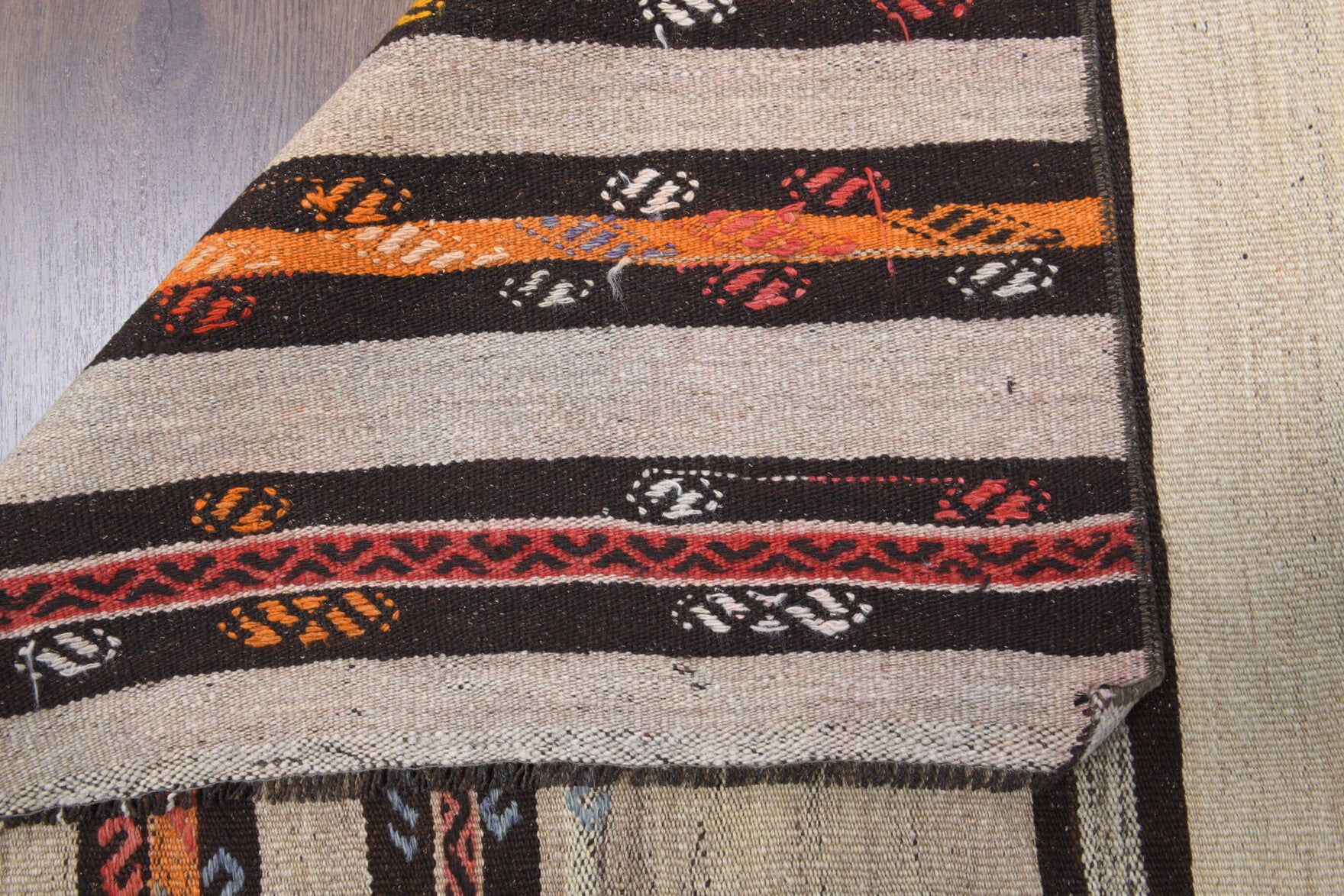 78x203 cm vintage kilim Anatolian runner rug – Zenokrateia, flatweave, wool