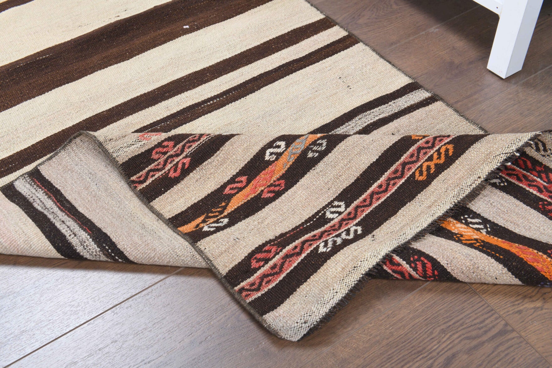 Authentic Anatolian vintage kilim runner rug (1960s) with striped design – one-of-a-kind at Fame Rugs