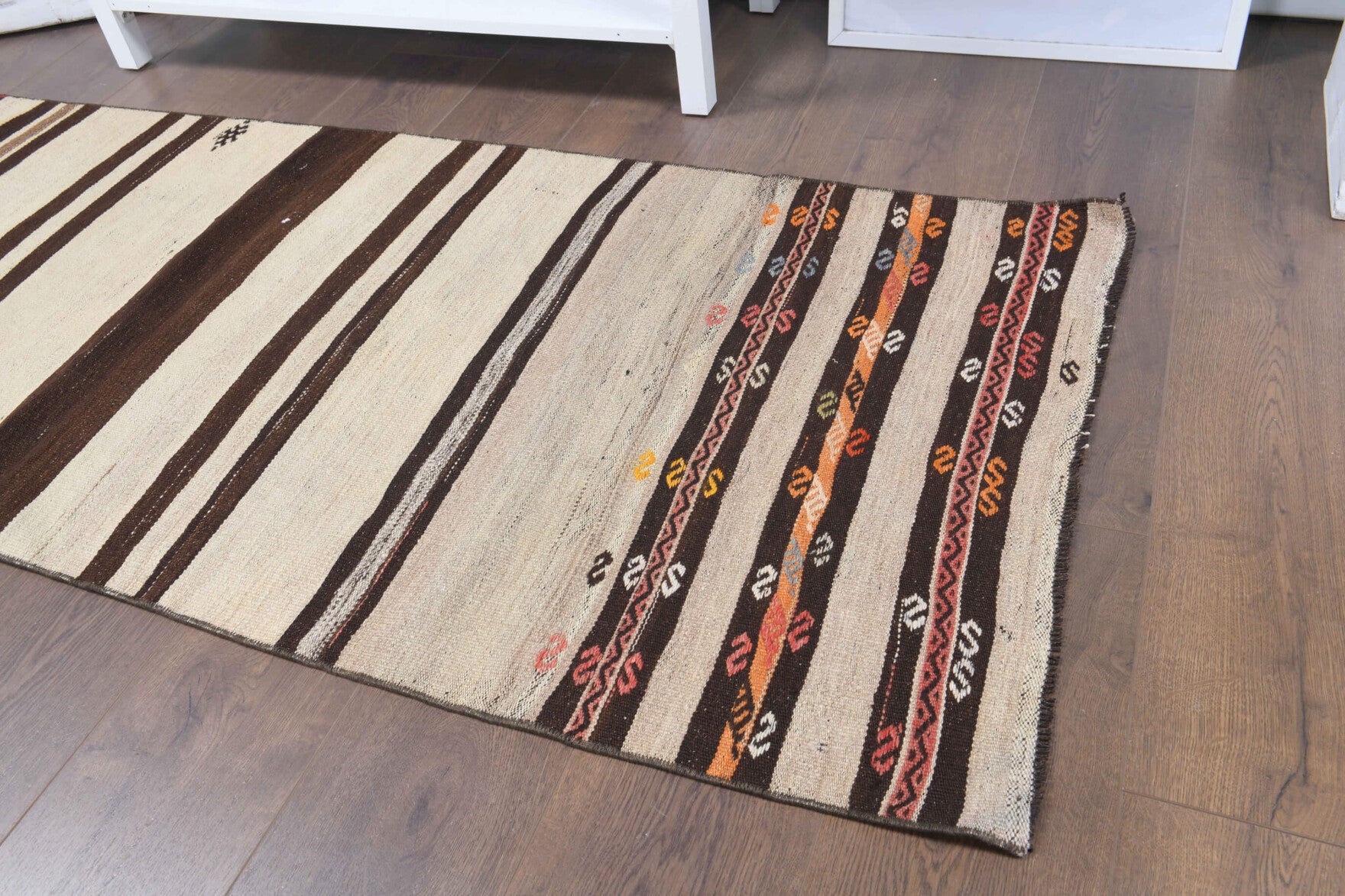 Handwoven flatweave wool runner from Anatolia, Turkey – 3x7 Striped Kilim Runner Rug 2'7" x 6'8"