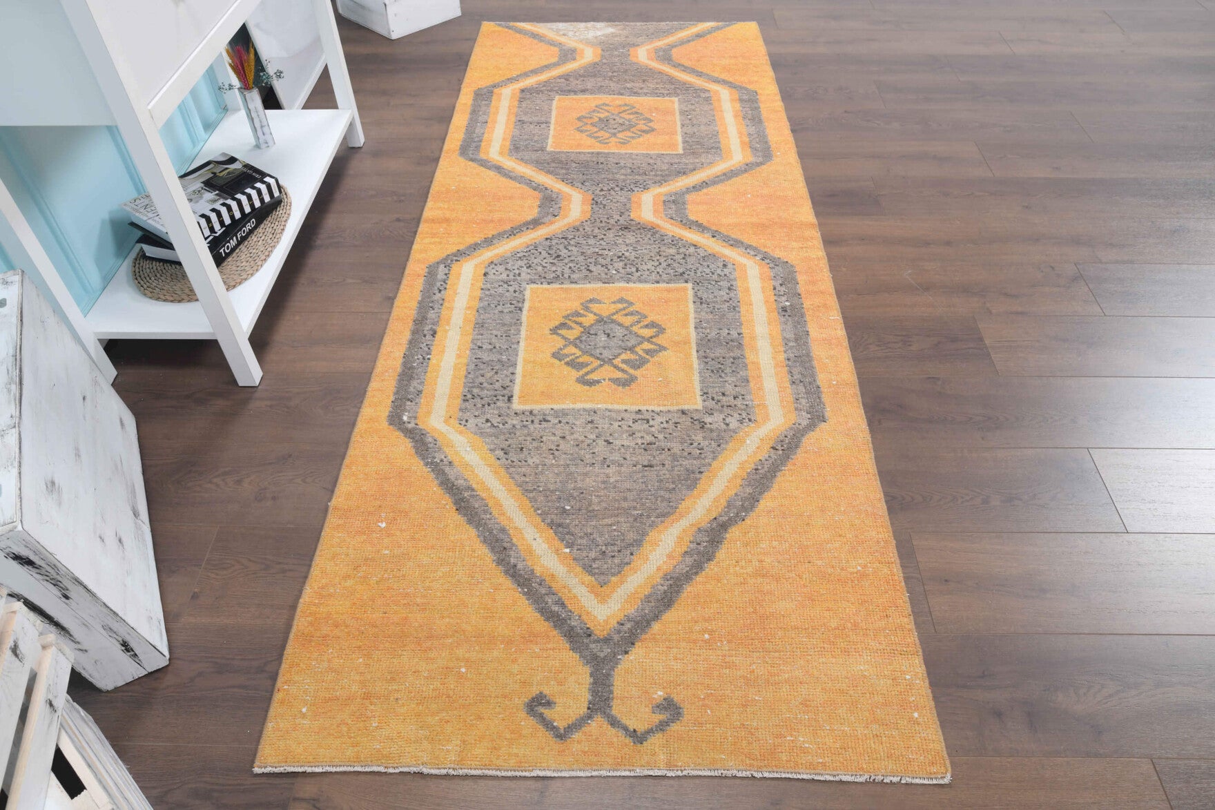 Orange Vintage Oushak Runner Rug