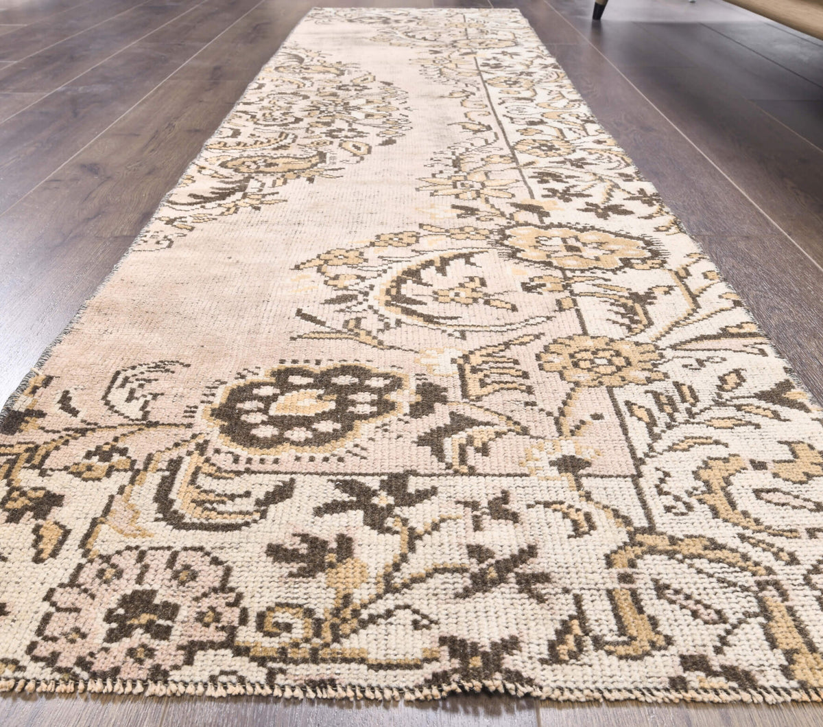 Vintage Brown Oushak Runner Rug