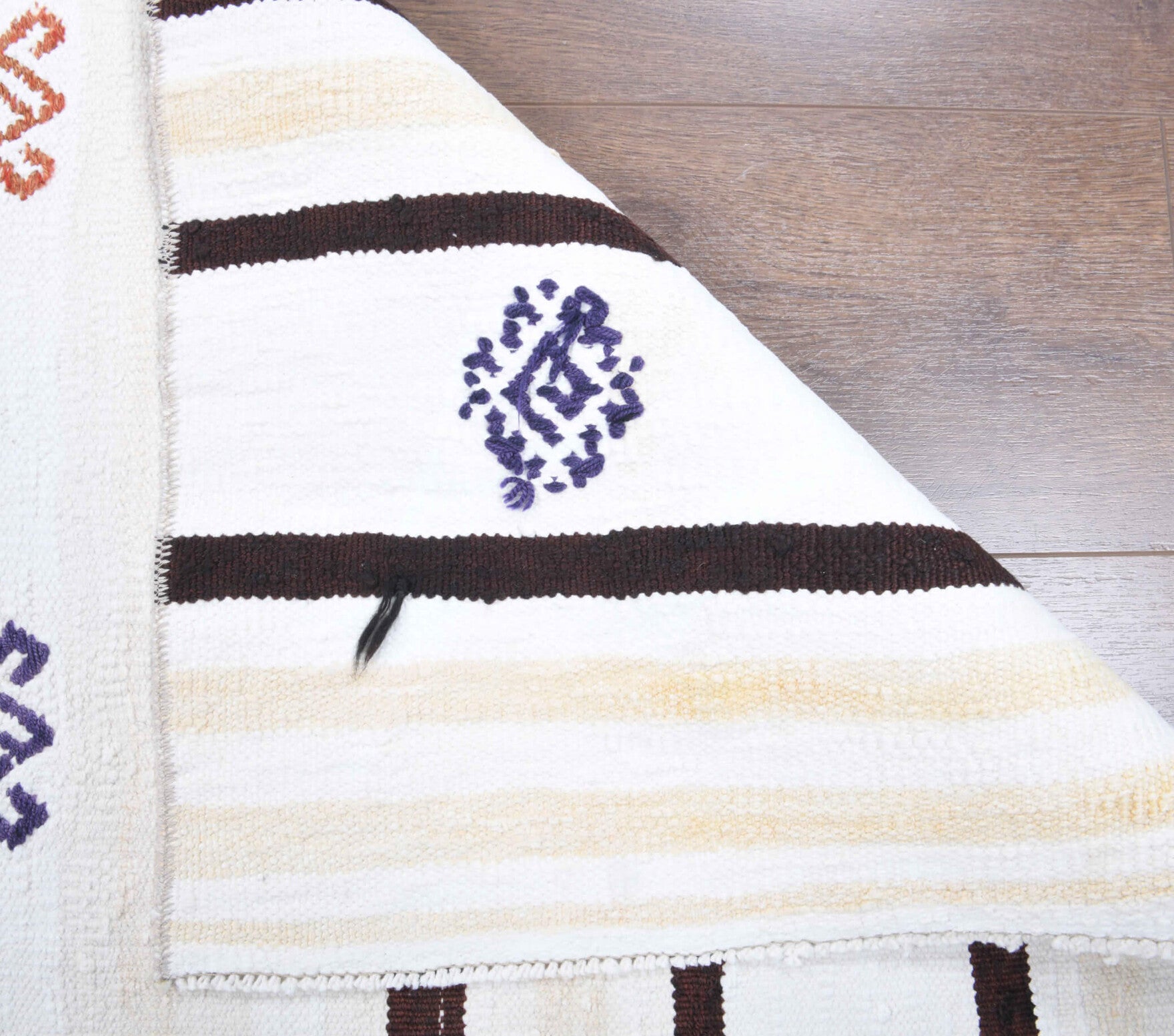 Stenophrosyne runner: 1970s handwoven flatweave Anatolian runner with solid motifs and cotton backing