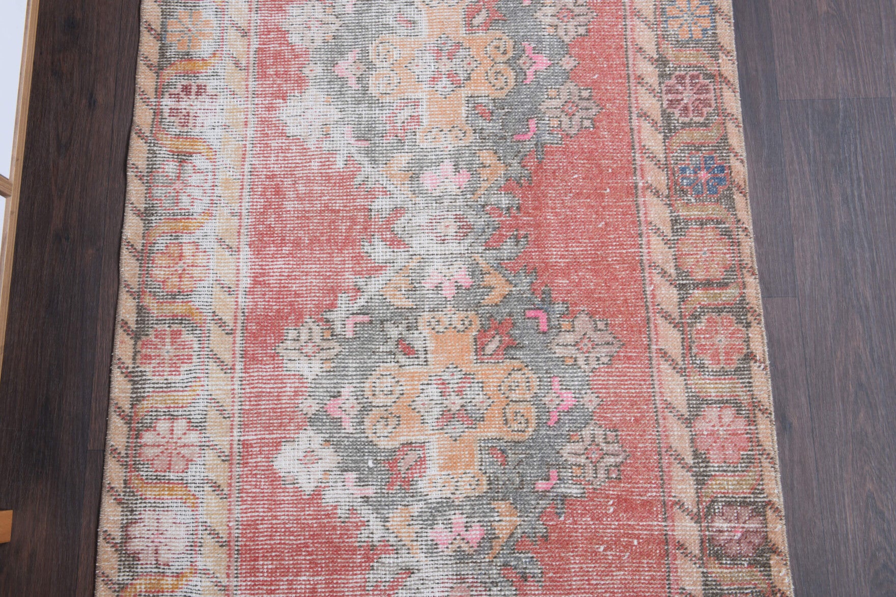 Fulyapare runner: 1970s handmade Anatolian runner with oriental motifs and cotton backing