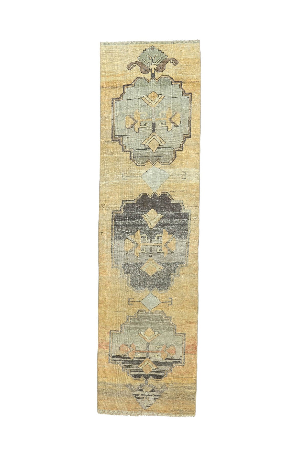 Vintage Oushak Yellow Runner Rug