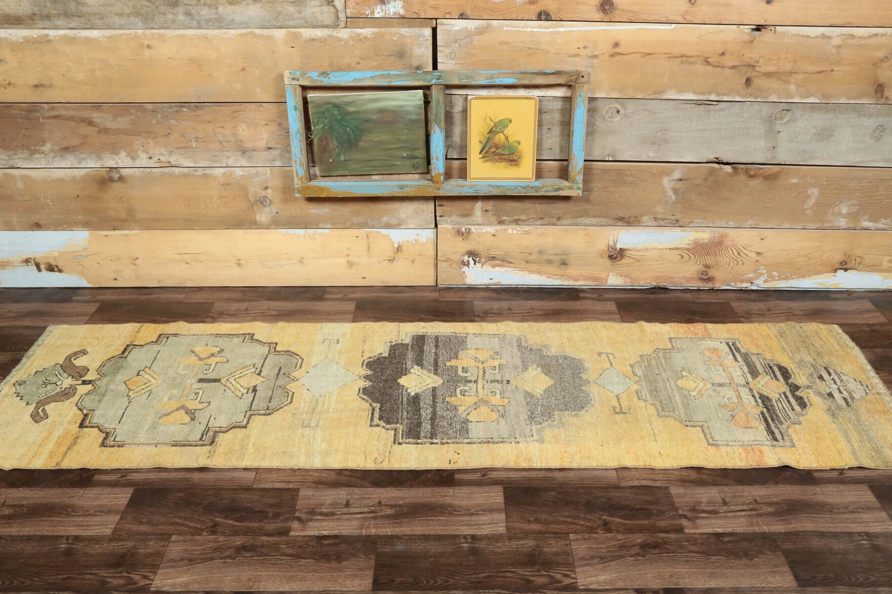 Vintage Oushak Yellow Runner Rug