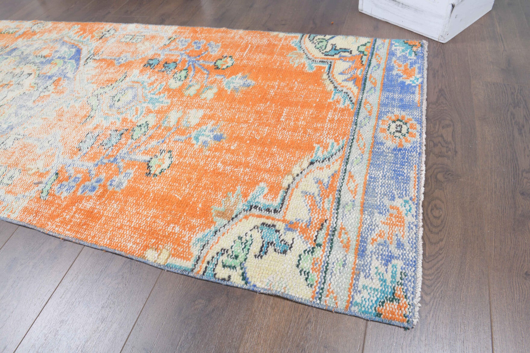 Zibaisik runner: 1970s handmade Anatolian runner with oriental motifs and cotton backing