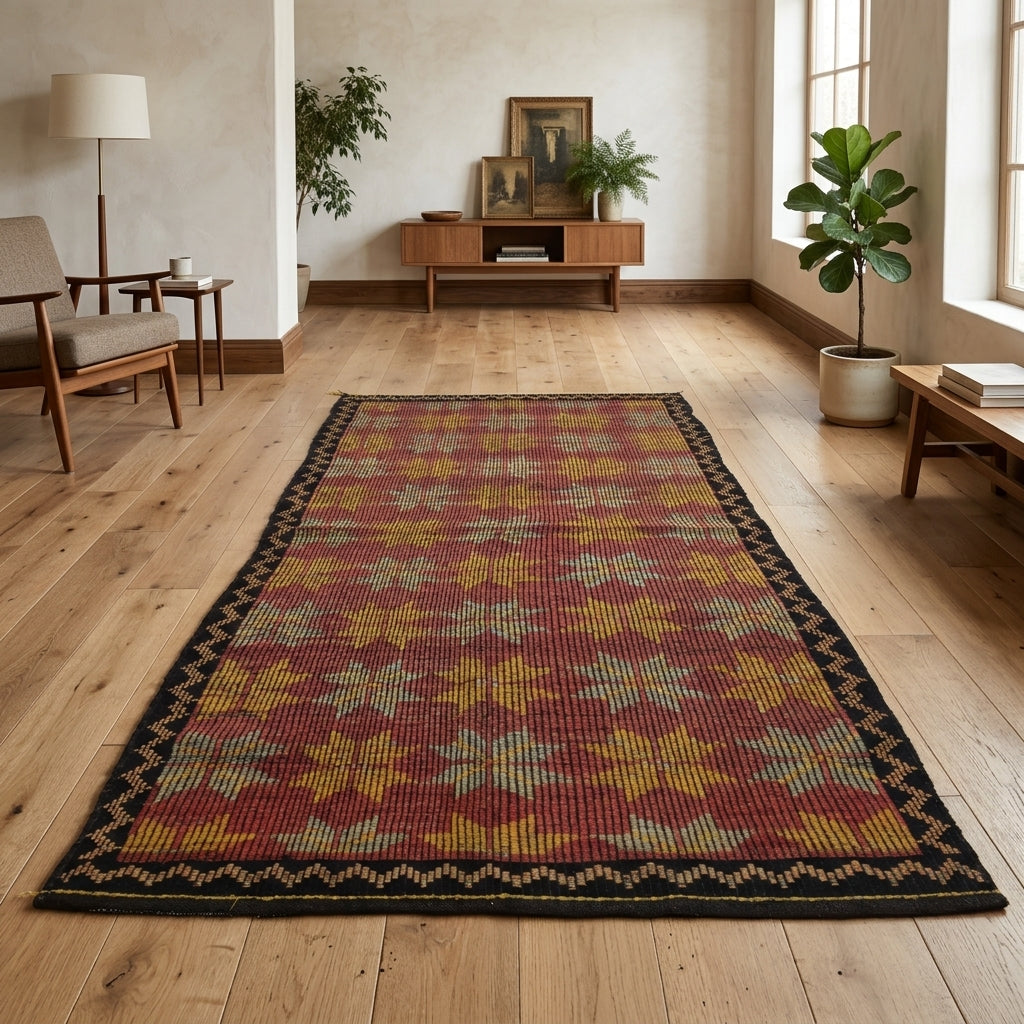 Ikat pattern on the Litopeia vintage kilim rug – handwoven flatweave in Anatolia, Turkey
