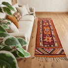Ikat pattern on the Vediagul vintage kilim runner rug – handwoven flatweave in Anatolia, Turkey