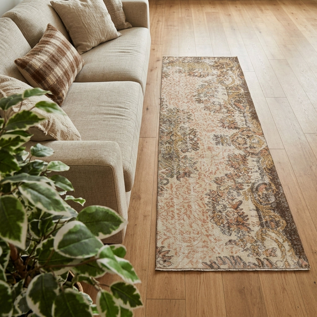 Oriental pattern on the Halicarnassus vintage runner rug – handmade in Anatolia, Turkey
