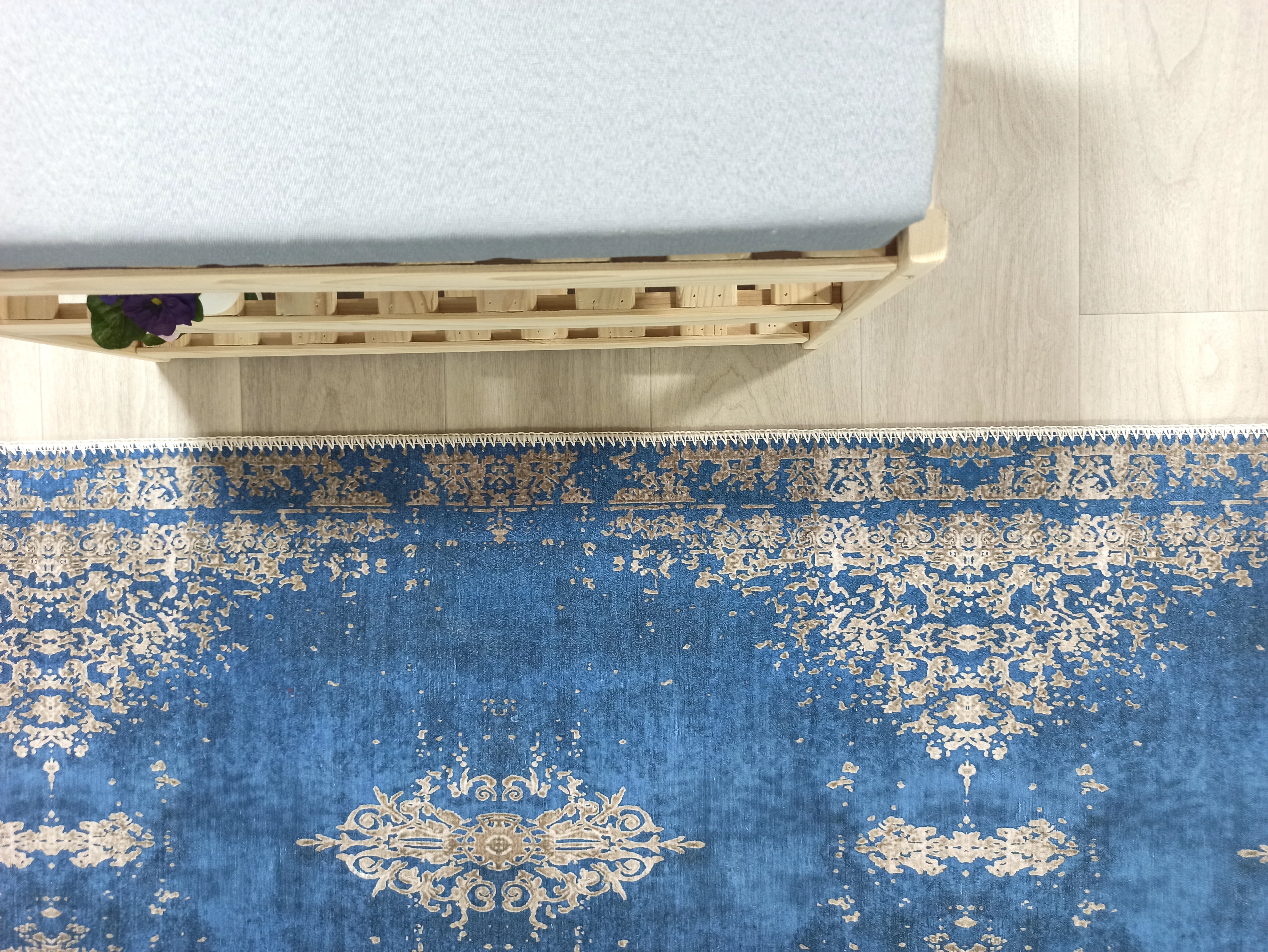 Turkish Light Blue Navy Blue Vintage Rug