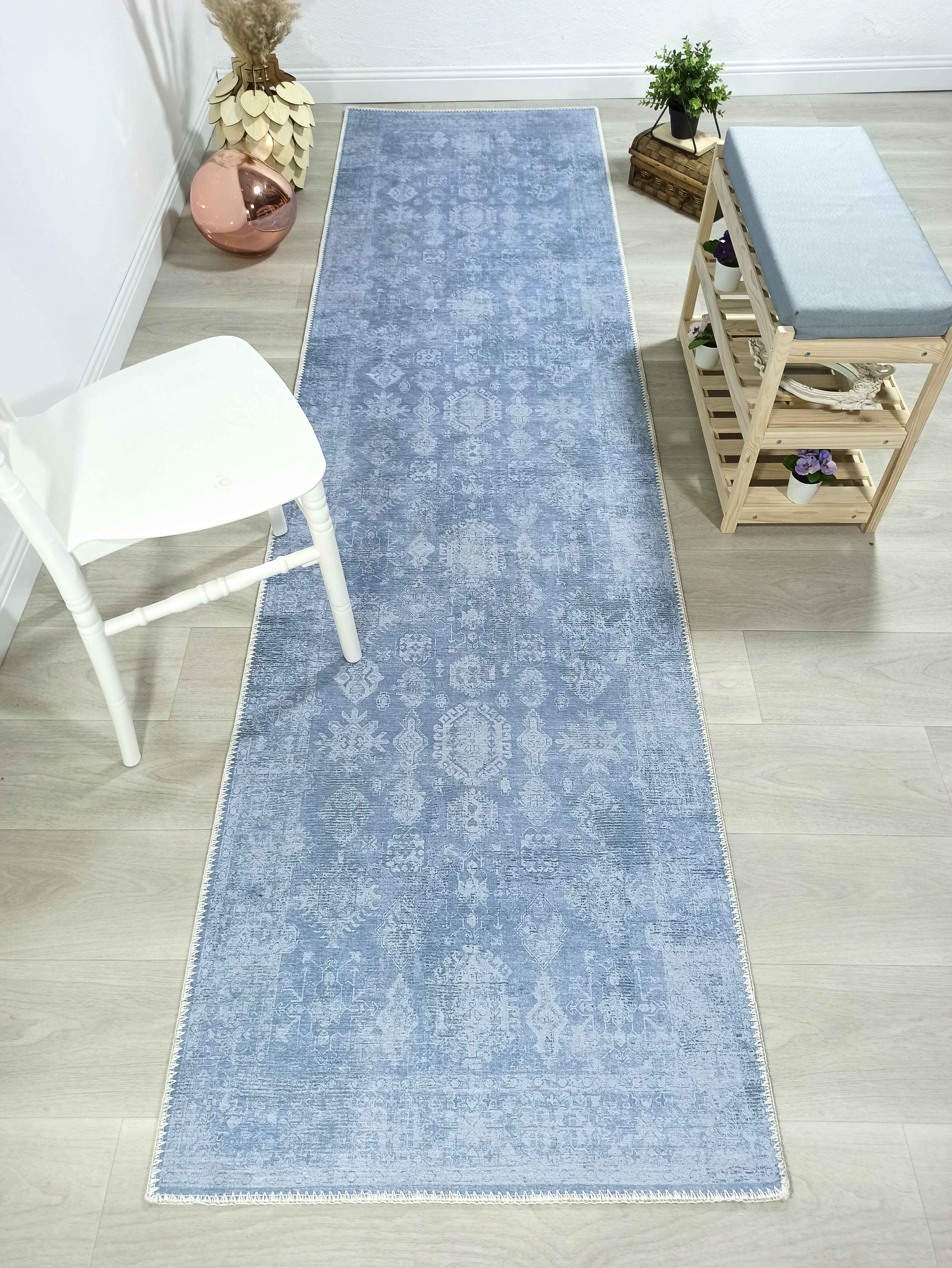 Turkish Gray Light Blue Vintage look Rug