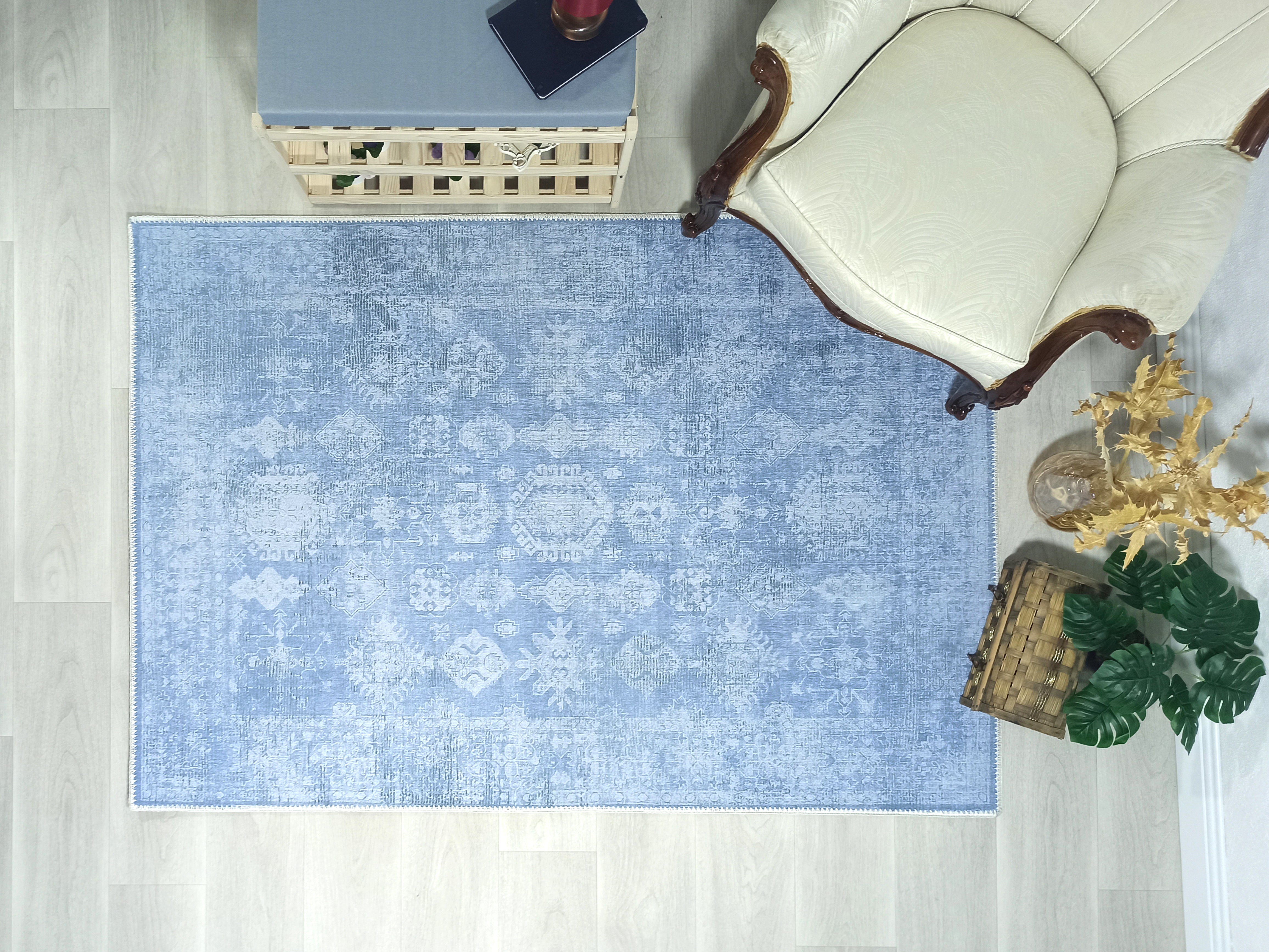 Turkish Gray Light Blue Vintage look Rug