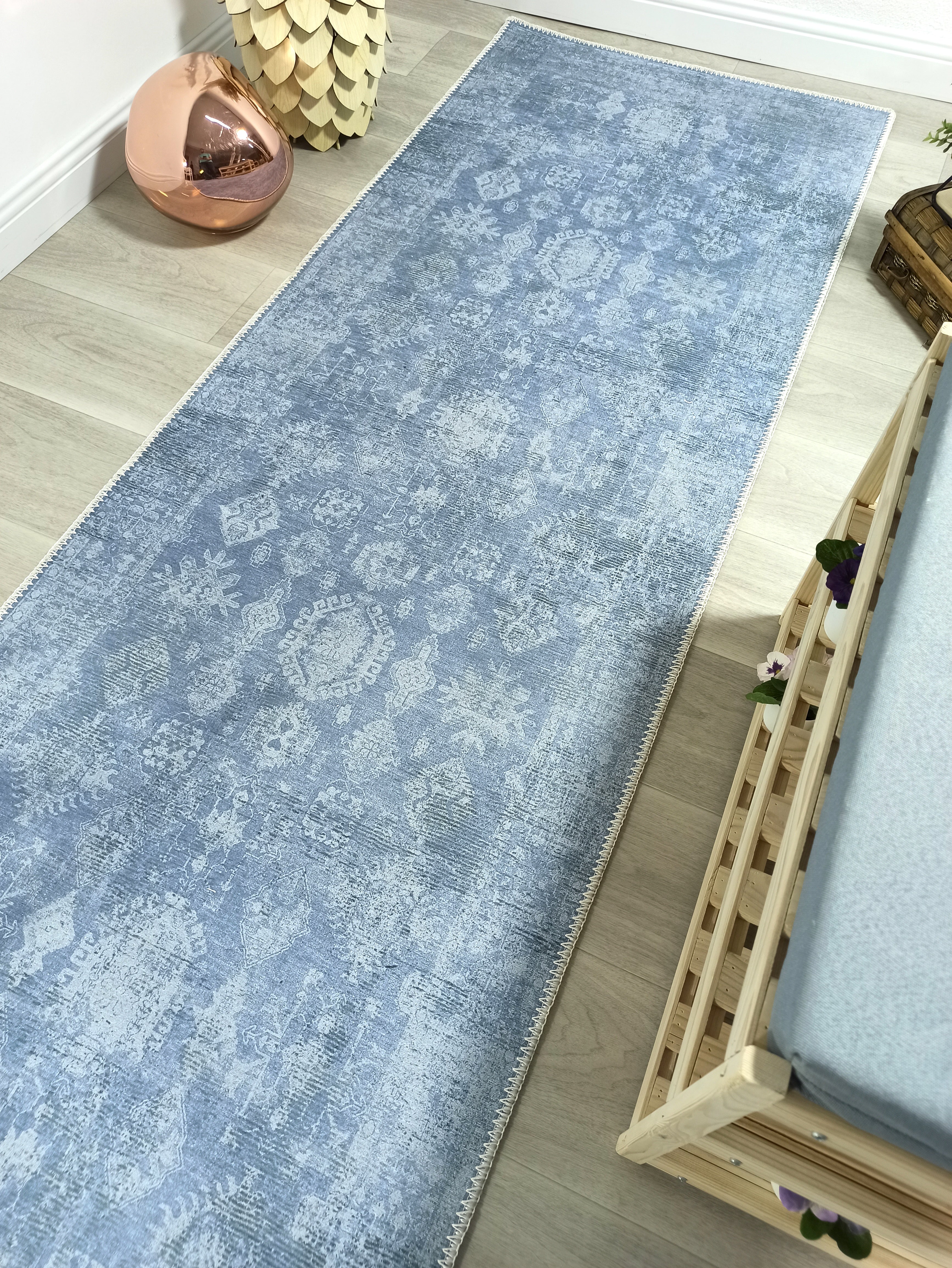 Turkish Gray Light Blue Vintage look Rug