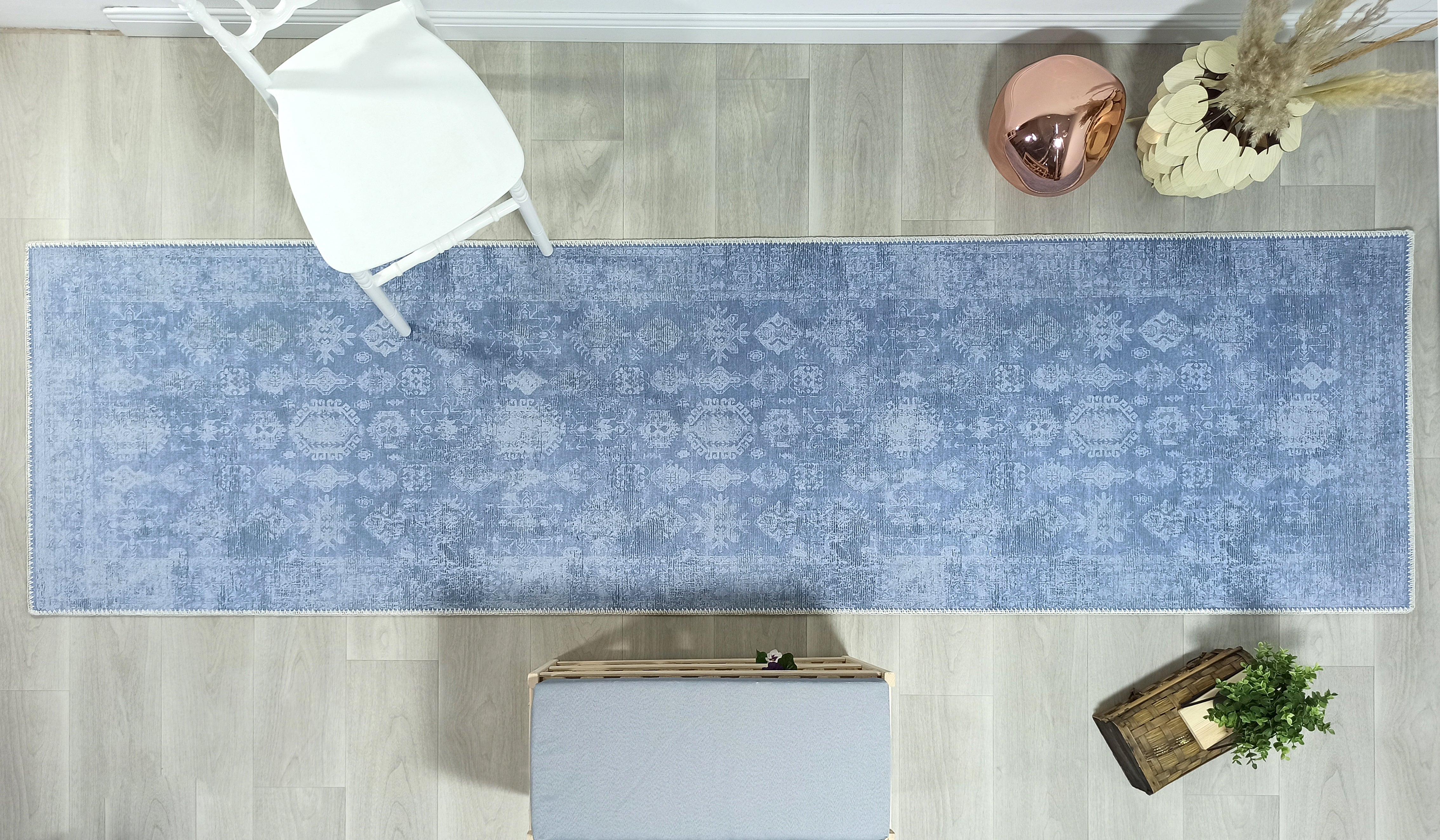 Turkish Gray Light Blue Vintage look Rug