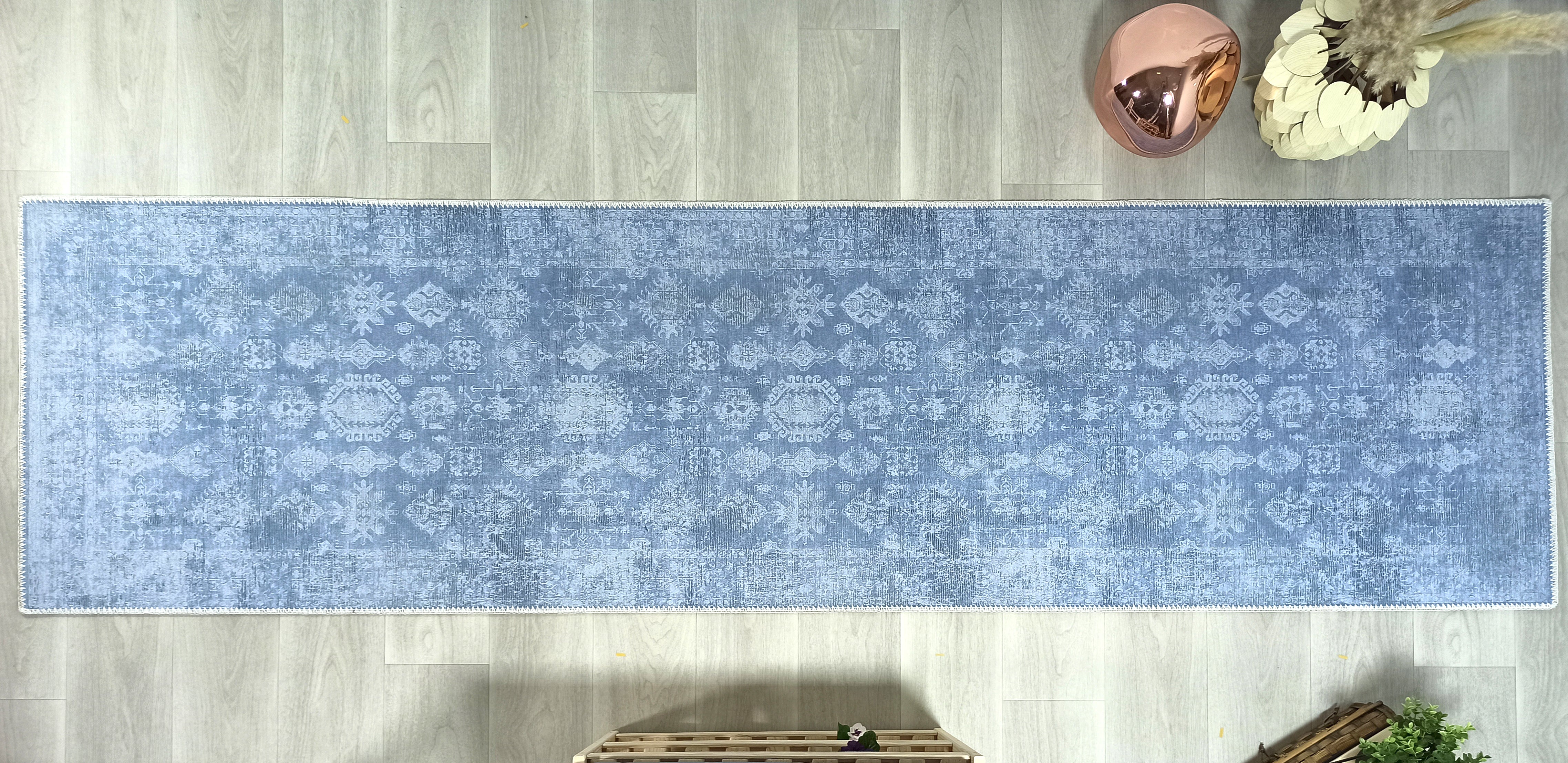 Turkish Gray Light Blue Vintage look Rug