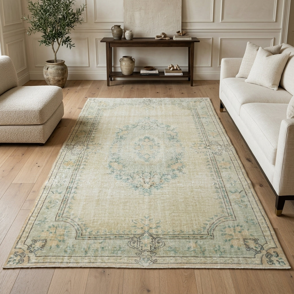 Oriental pattern on the Fundayar Circlet vintage area rug – handmade in Anatolia, Turkey