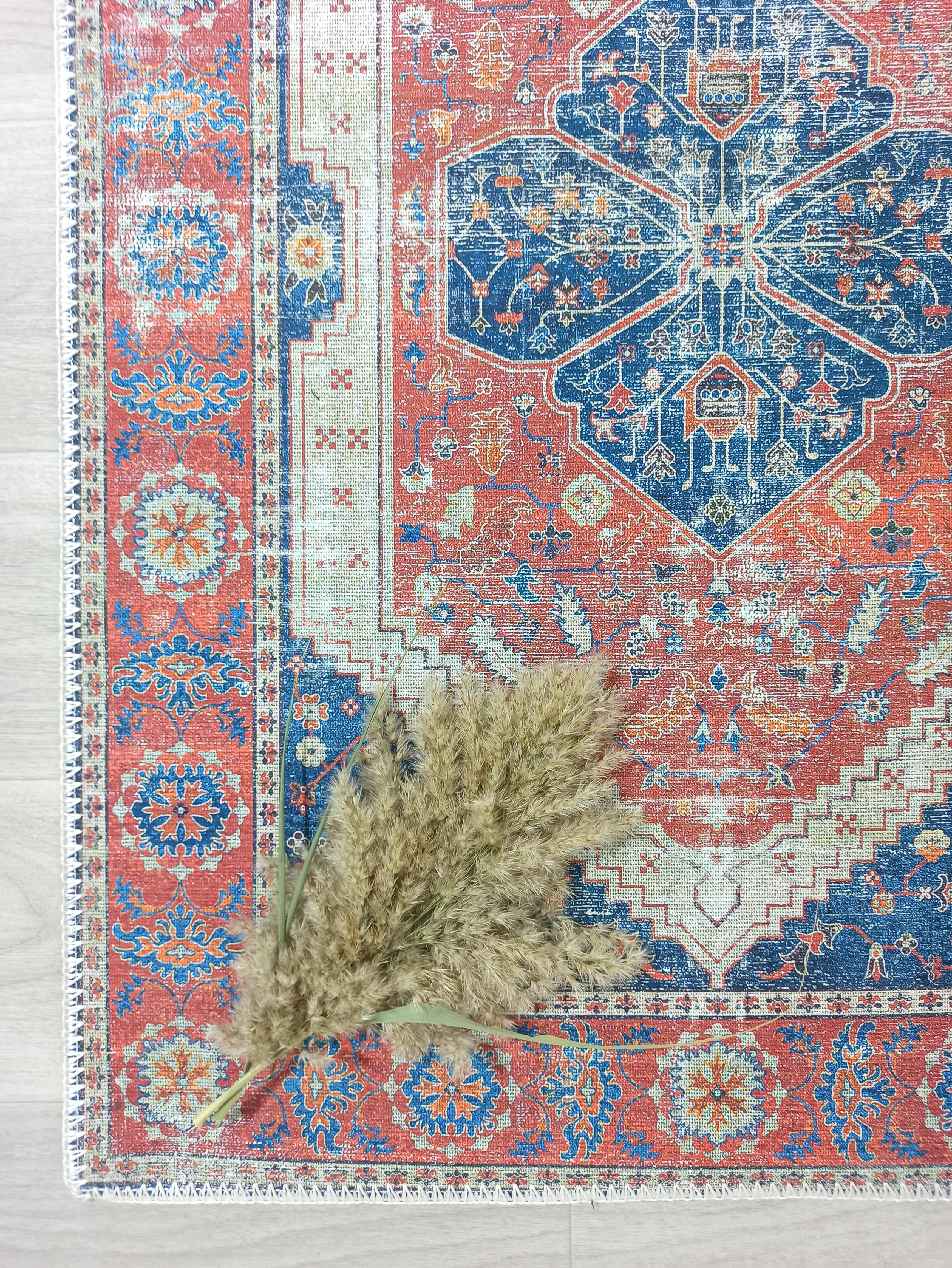 Turkish Vintage Distressed Looks Red Blue Rug