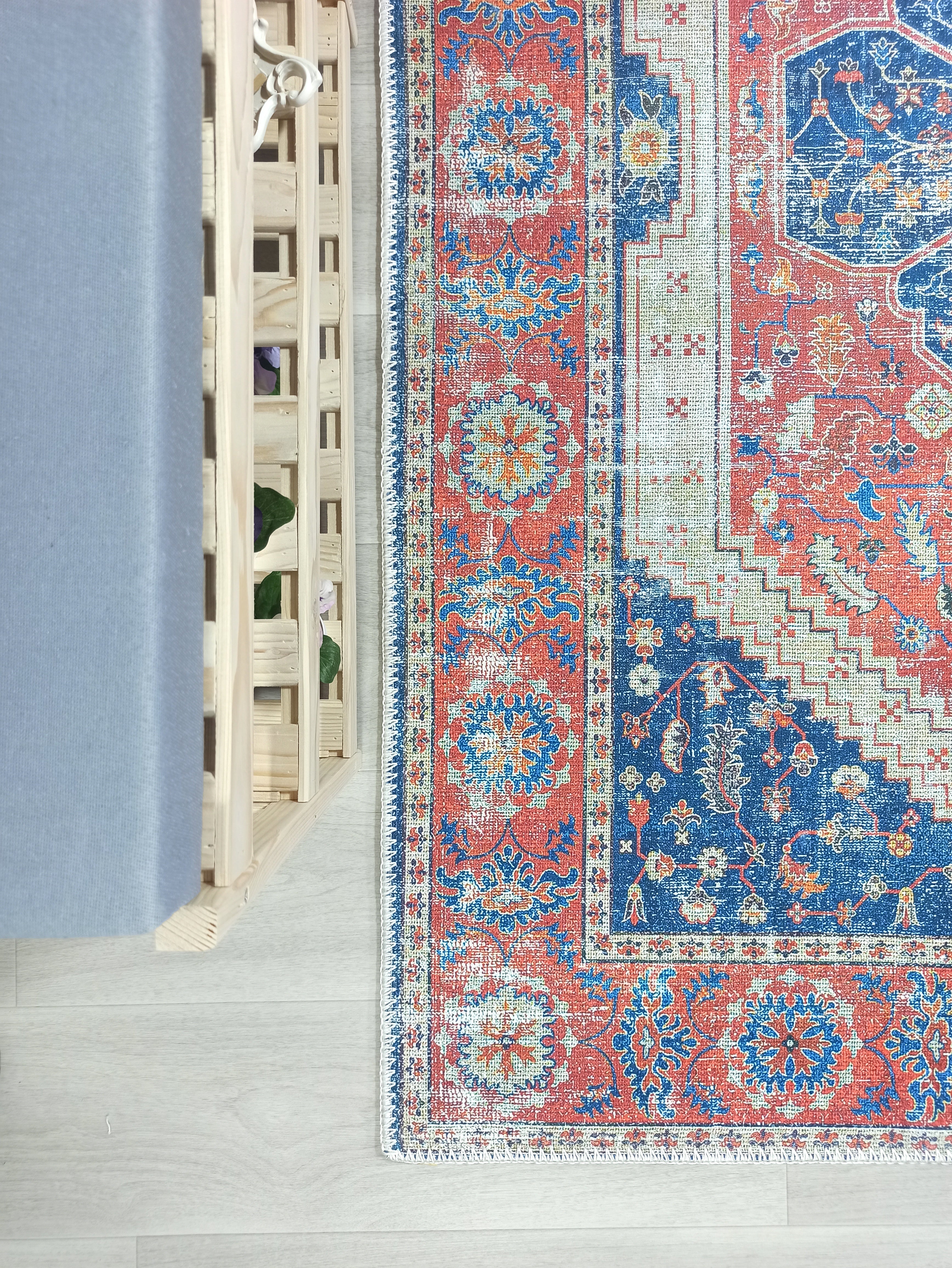 Turkish Vintage Distressed Looks Red Blue Rug