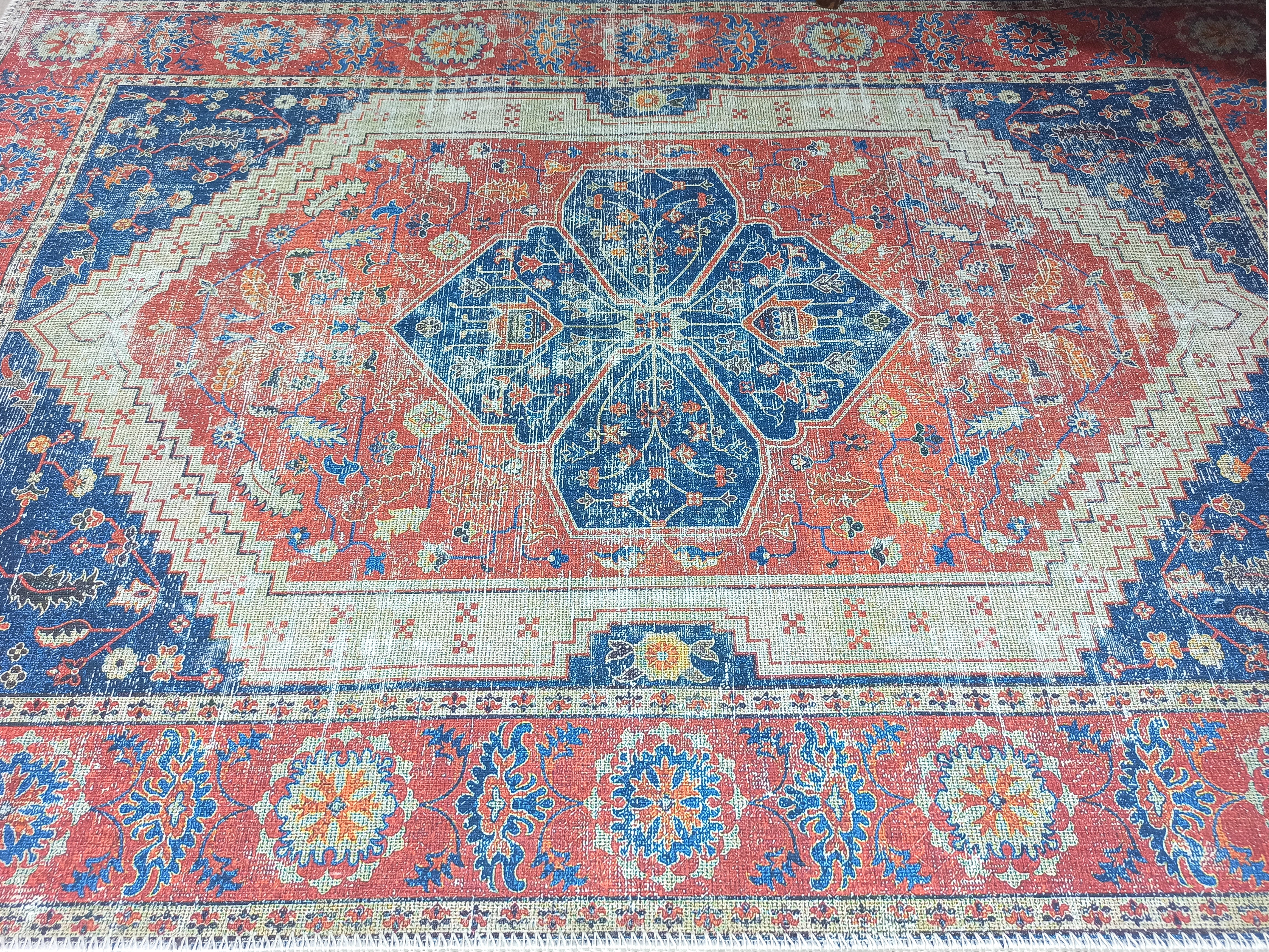 Turkish Vintage Distressed Looks Red Blue Rug