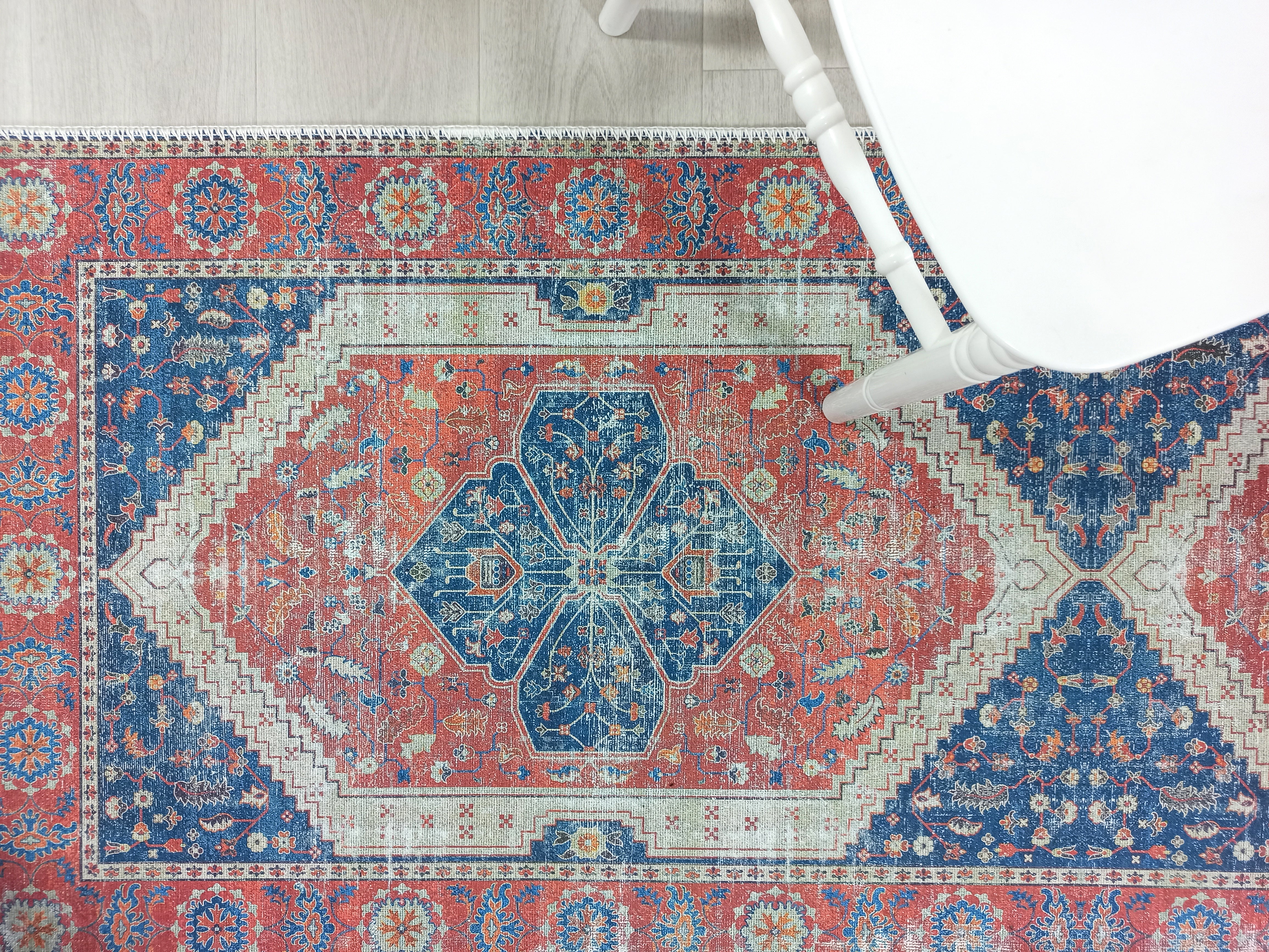 Turkish Vintage Distressed Looks Red Blue Rug