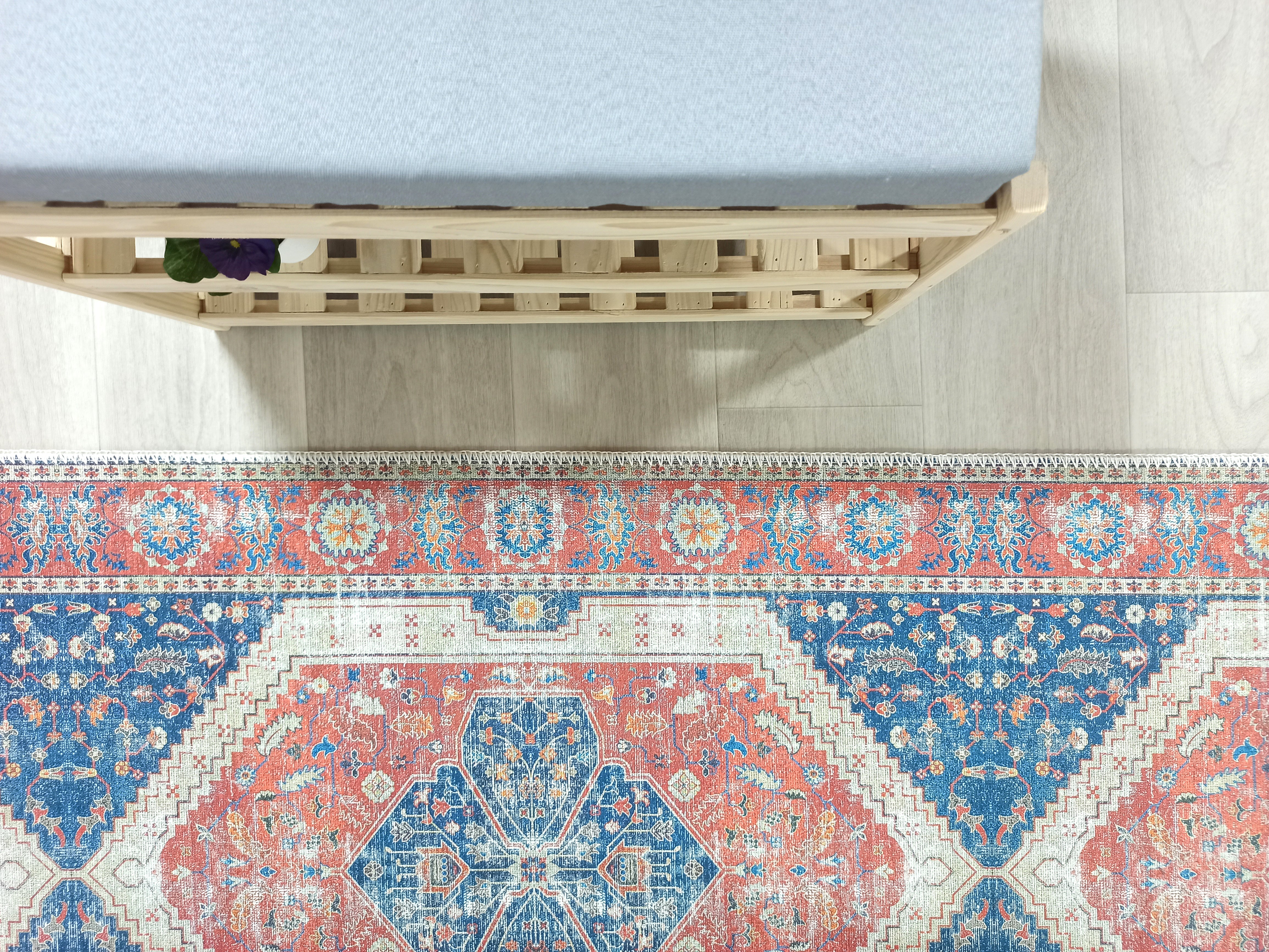 Turkish Vintage Distressed Looks Red Blue Rug