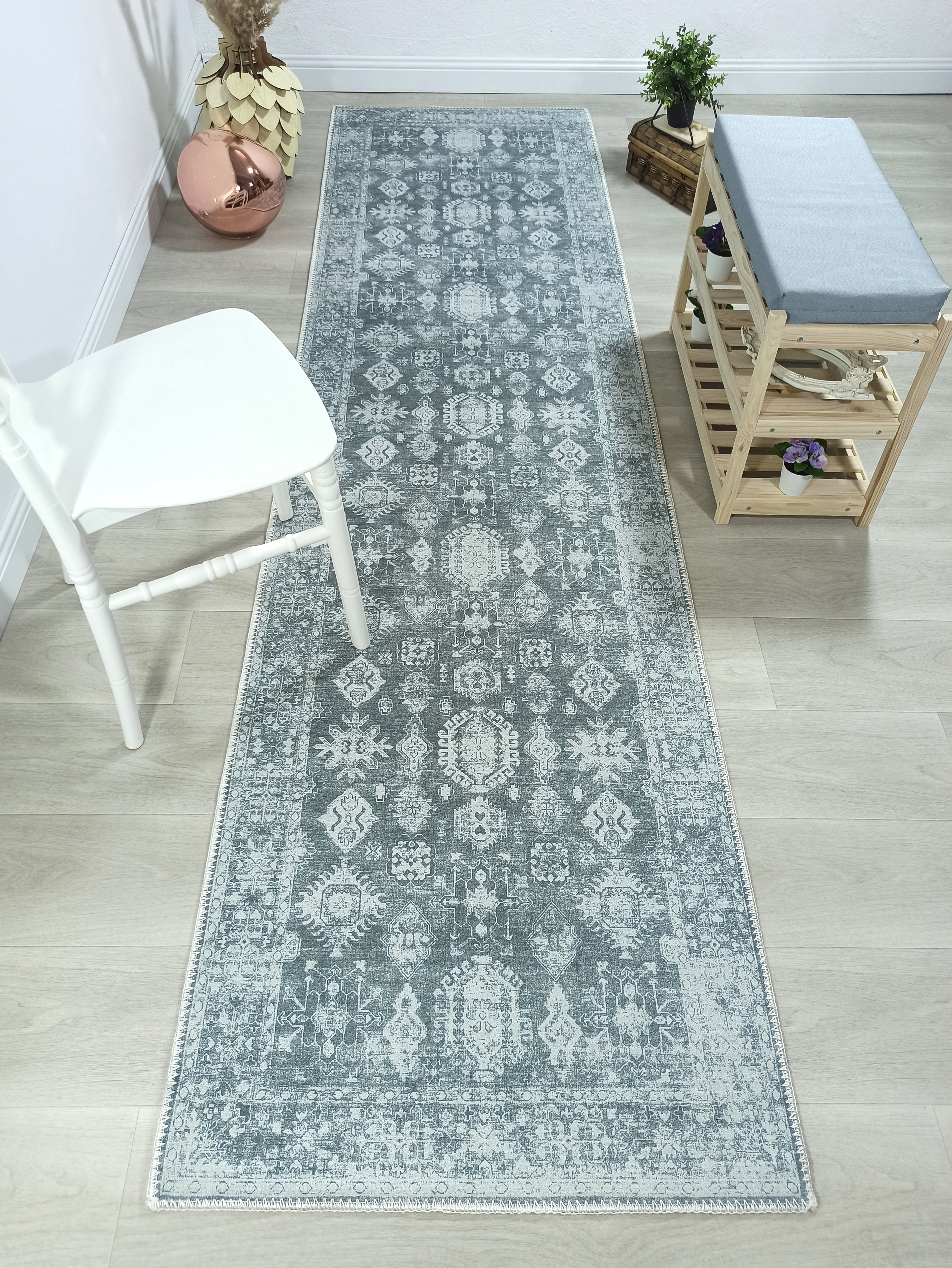 Turkish Vintage Distressed Gray Rug