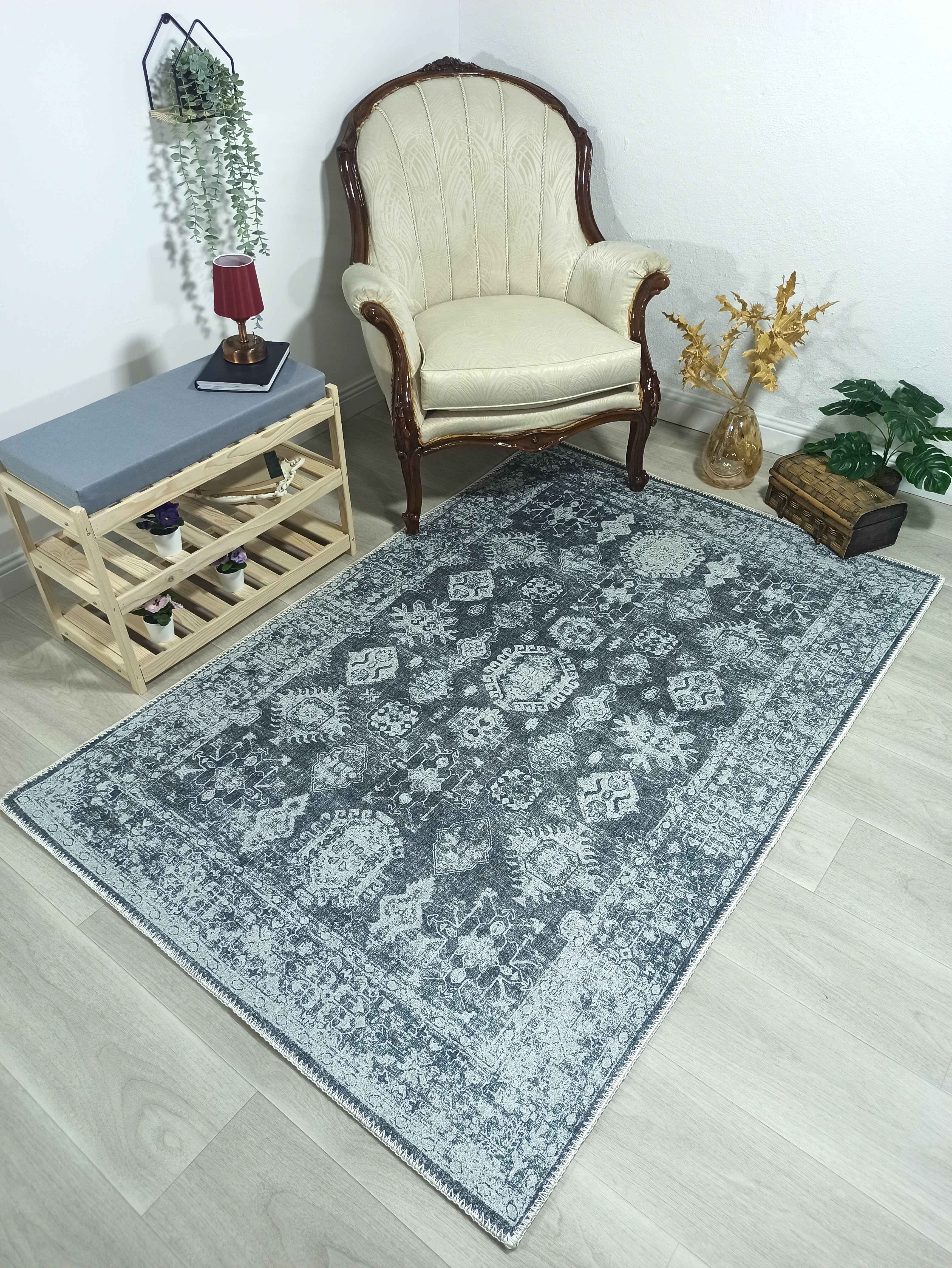 Turkish Vintage Distressed Gray Rug