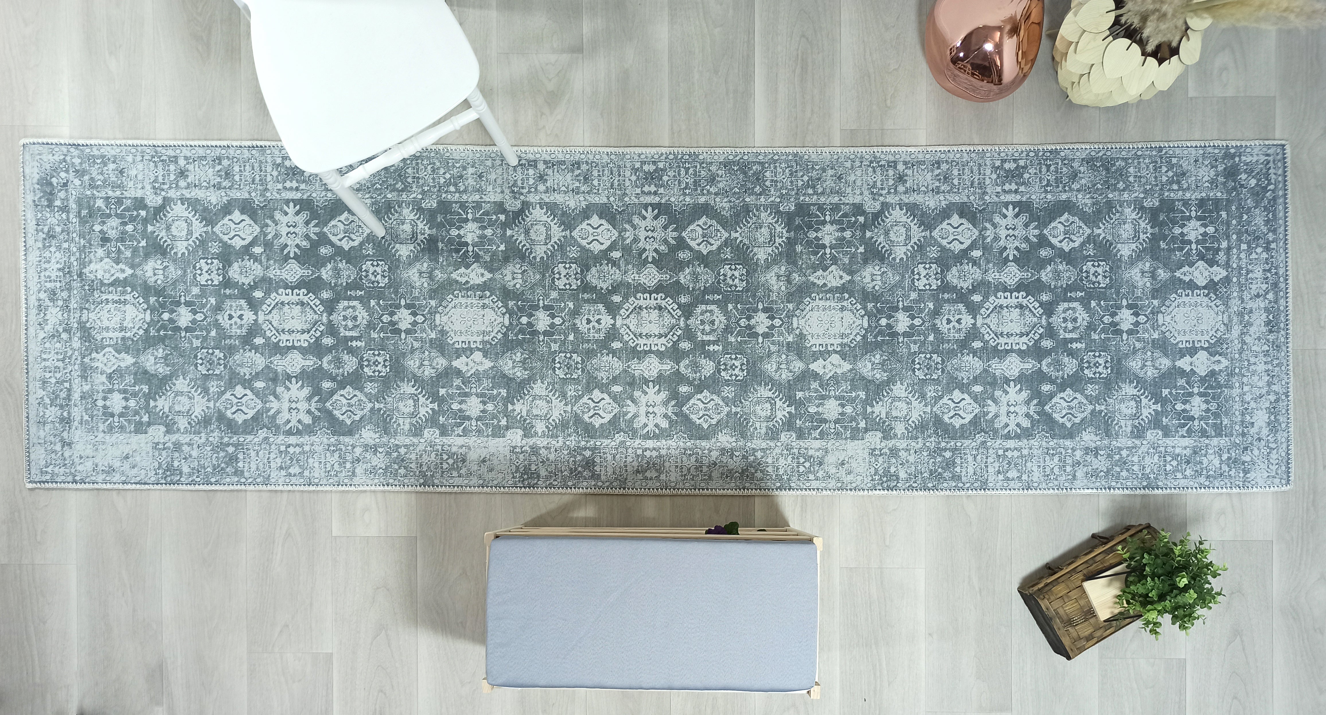 Turkish Vintage Distressed Gray Rug