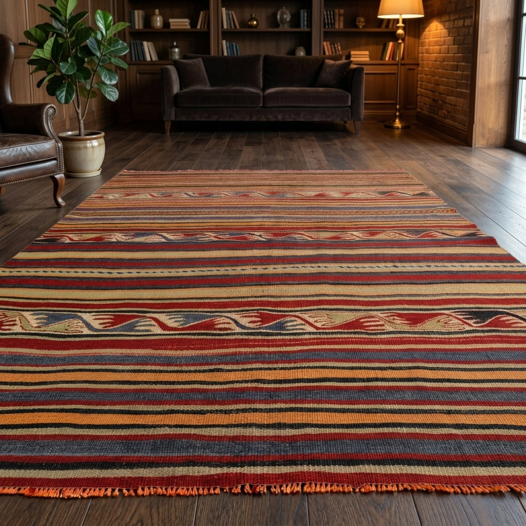 Oriental pattern on the Stenomira vintage kilim rug – handwoven flatweave in Anatolia, Turkey