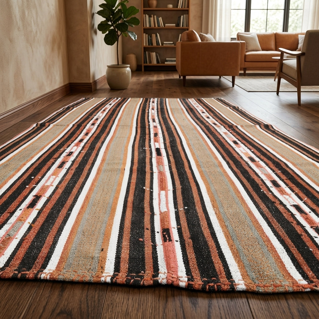Oriental pattern on the Alevban vintage kilim rug – handwoven flatweave in Anatolia, Turkey