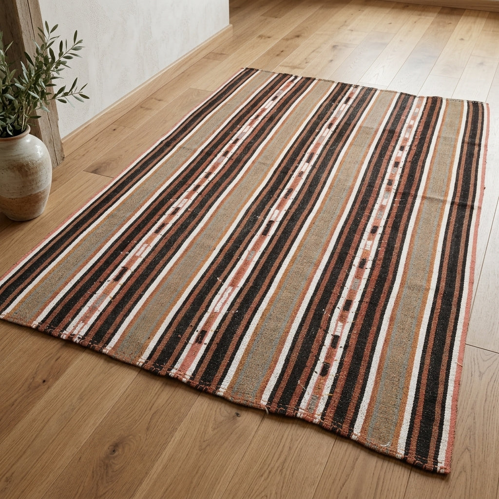 Oriental pattern on the Alevban vintage kilim rug – handwoven flatweave in Anatolia, Turkey
