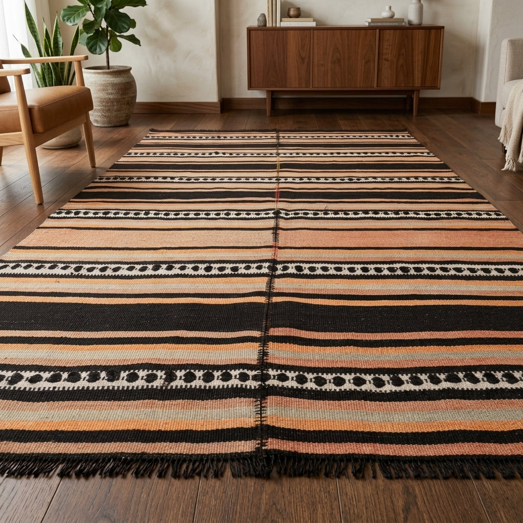 Oriental pattern on the Tubalale Halcyon vintage kilim rug – handwoven flatweave in Anatolia, Turkey