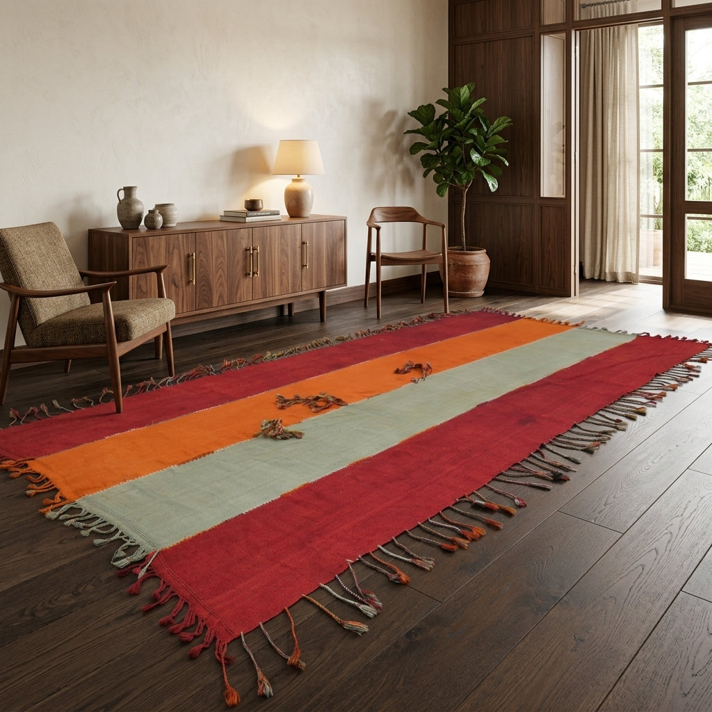 Striped pattern on the Filizsever vintage kilim rug – handwoven flatweave in Anatolia, Turkey