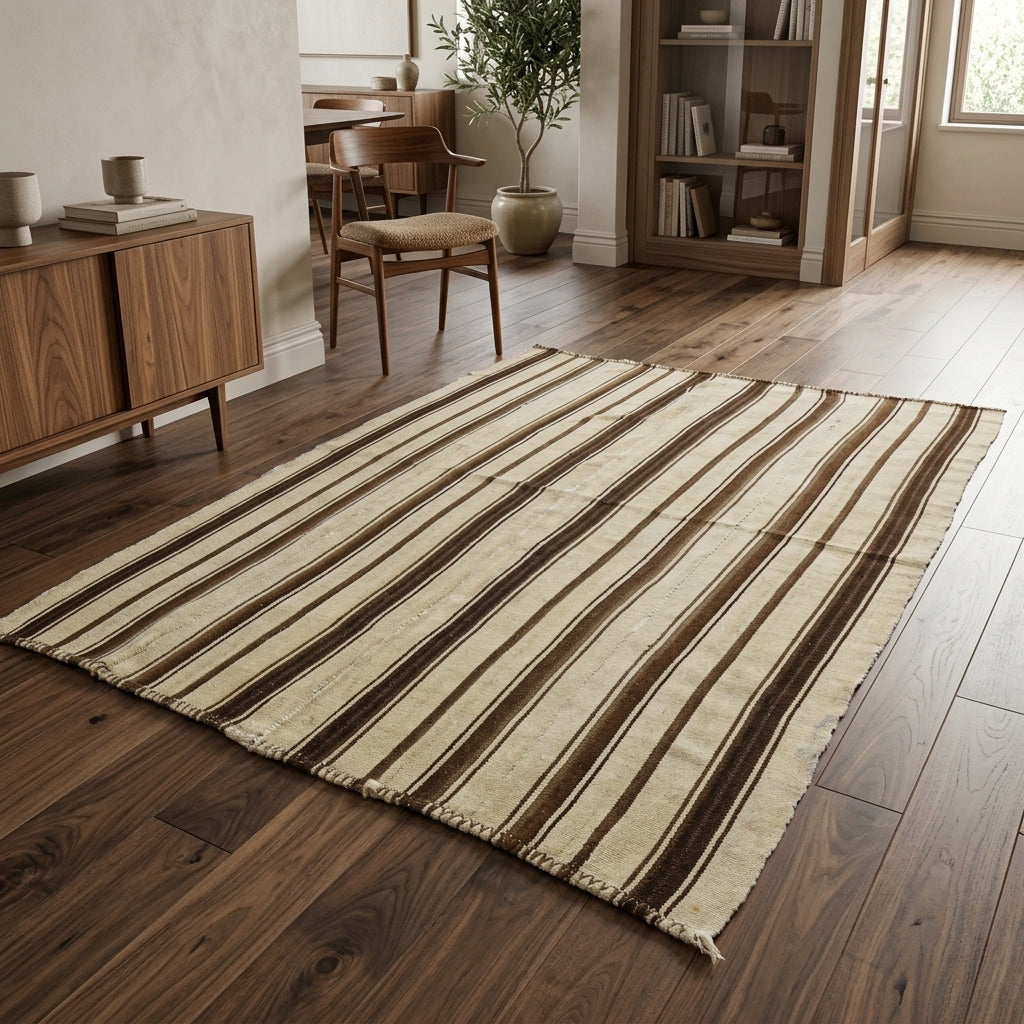 Oriental pattern on the Theophyllis vintage kilim rug – handwoven flatweave in Anatolia, Turkey