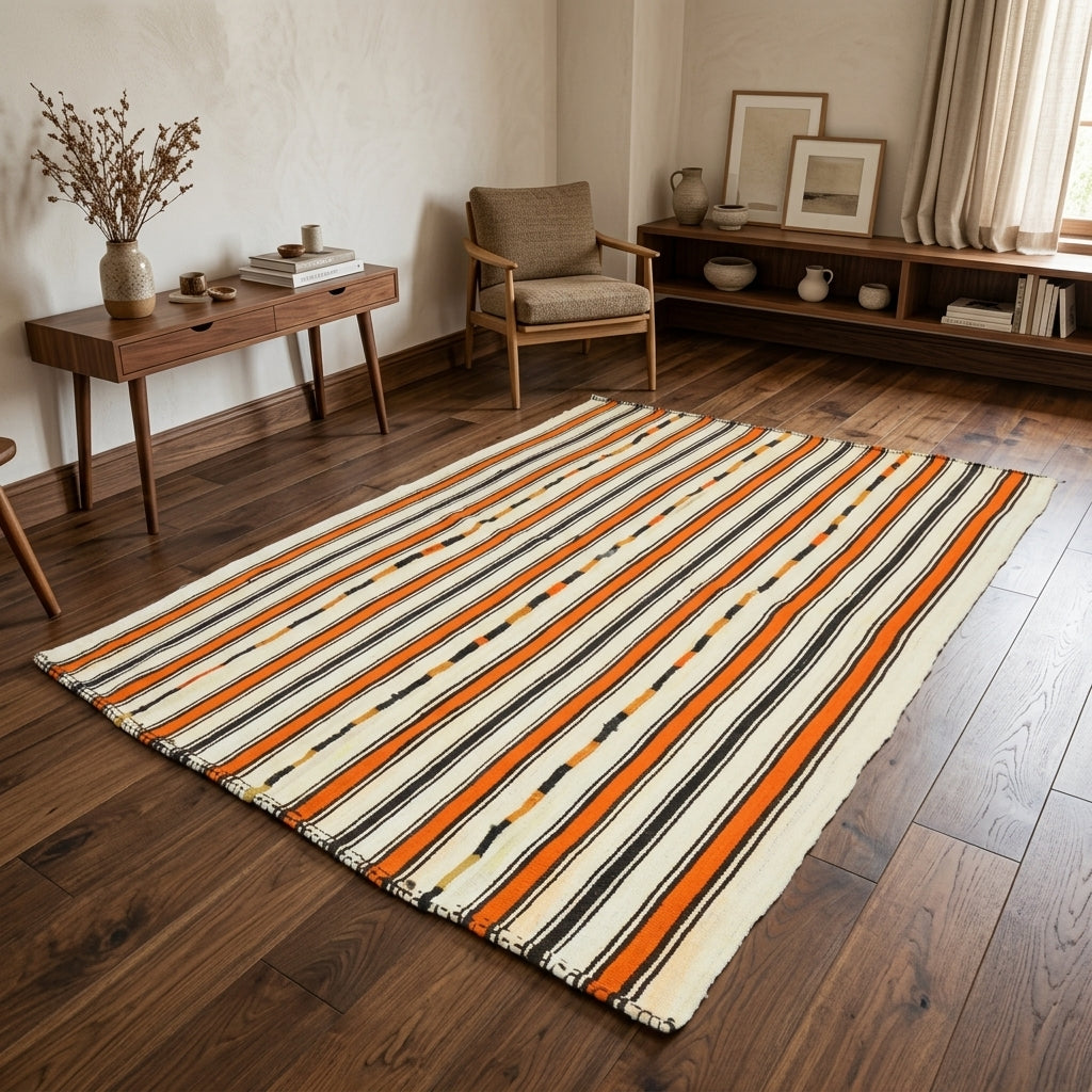 Striped pattern on the Theonassa vintage kilim rug – handwoven flatweave in Anatolia, Turkey