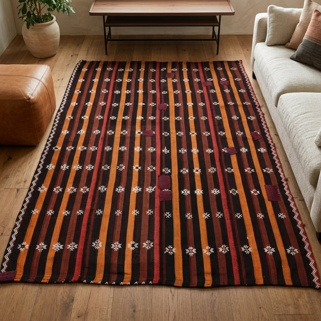 Ikat pattern on the Timodora vintage kilim rug – handwoven flatweave in Anatolia, Turkey