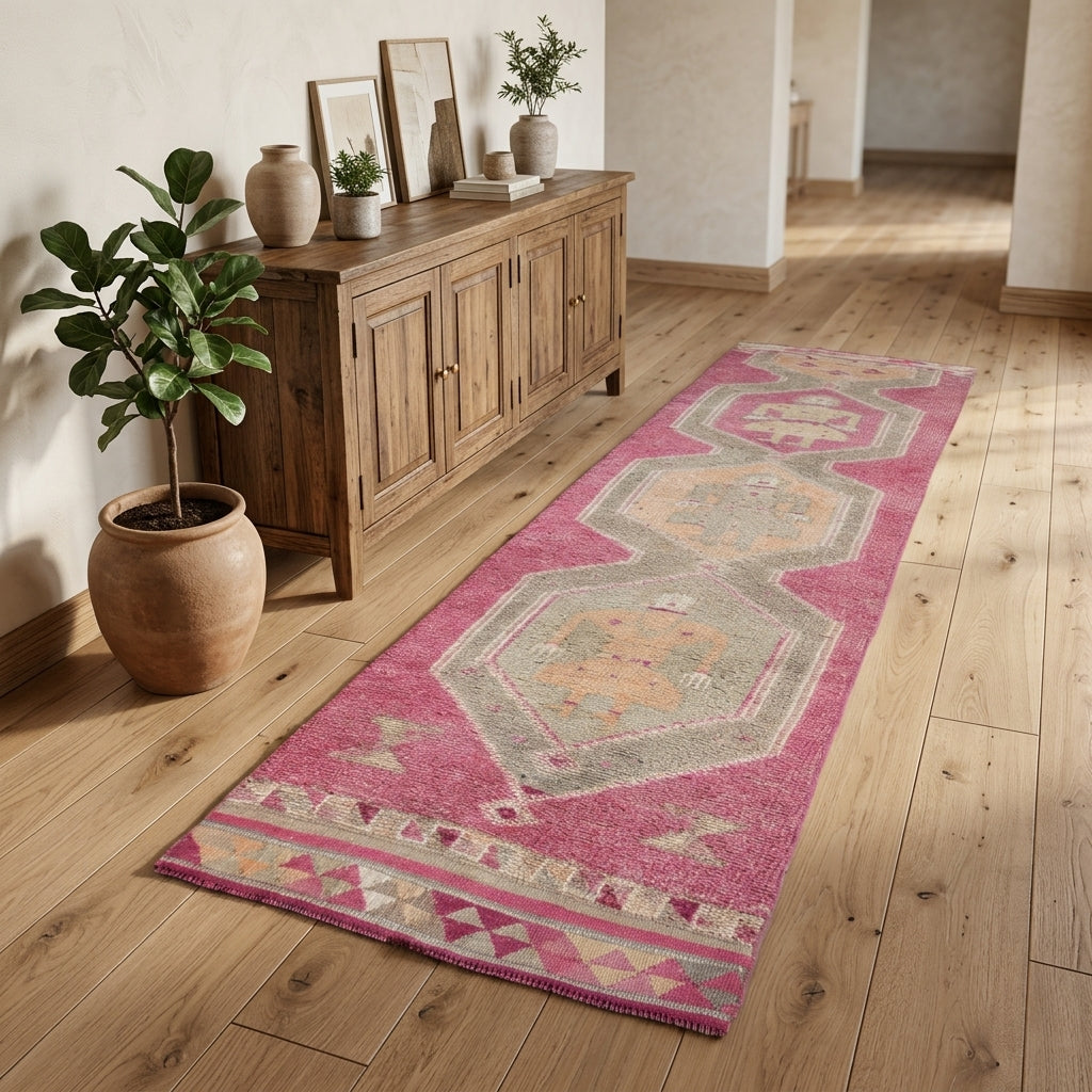 Oriental pattern on the Pelagophile vintage runner rug – handmade in Anatolia, Turkey