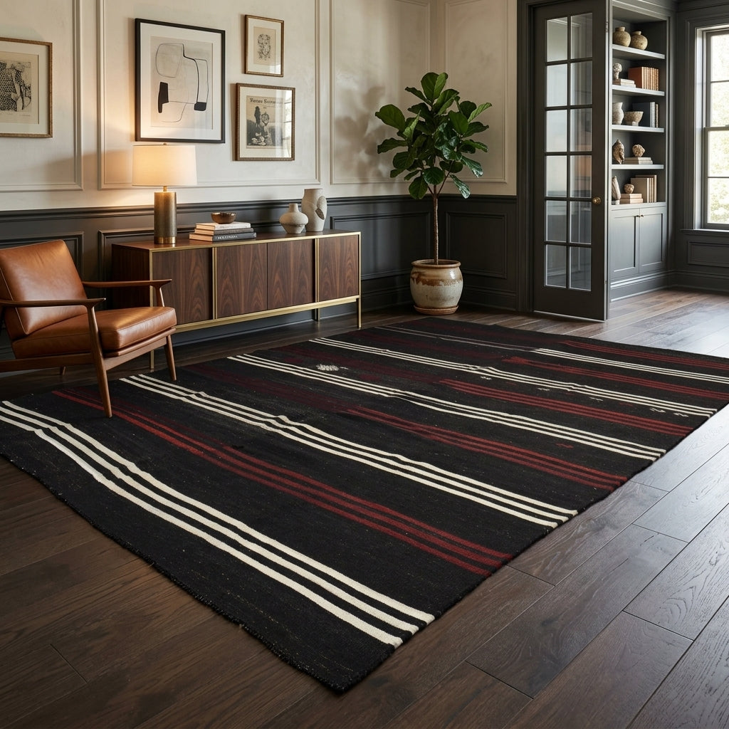 Striped pattern on the Yildizsel vintage kilim rug – handwoven flatweave in Anatolia, Turkey