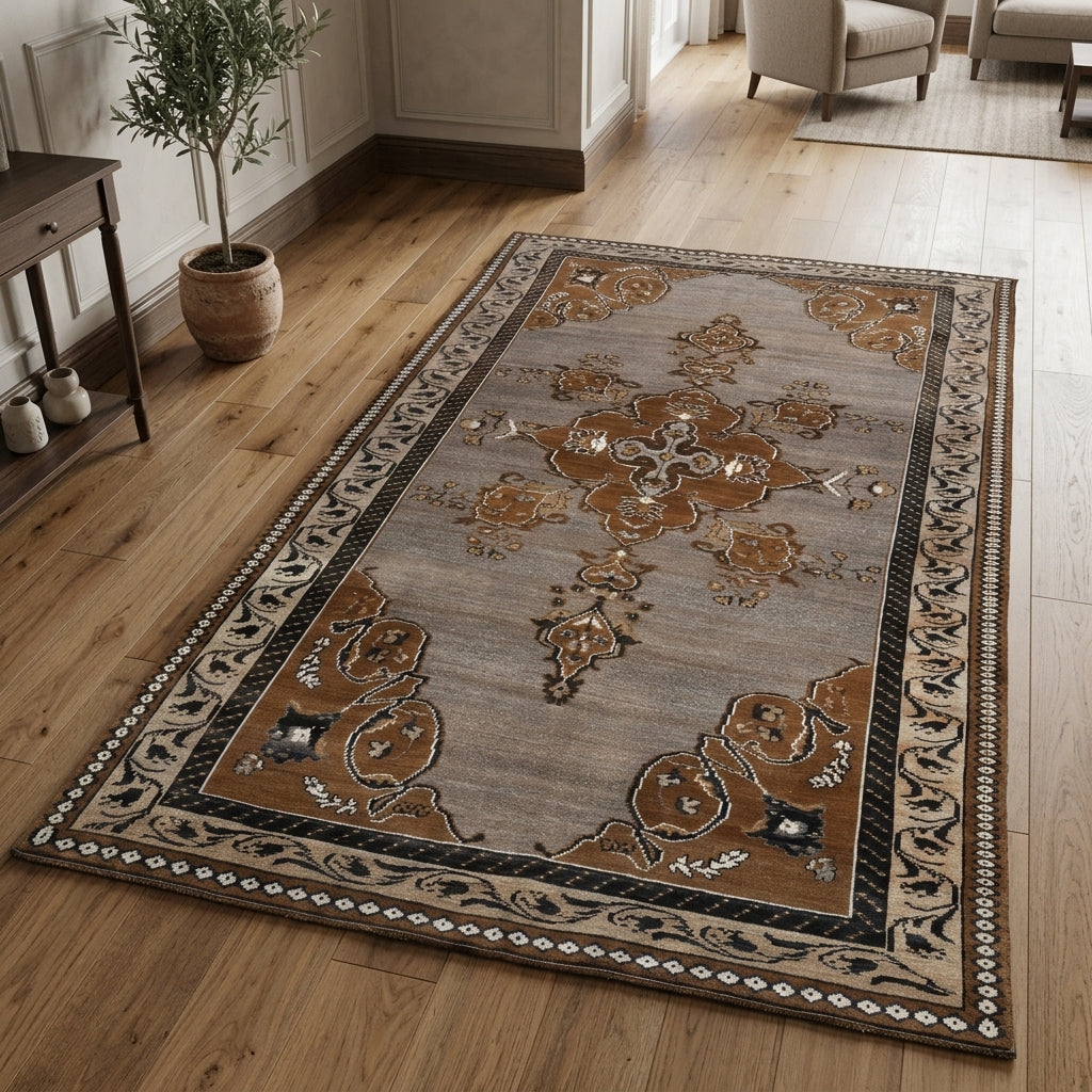 Oriental pattern on the Fulya vintage area rug – handmade in Oushak, Turkey