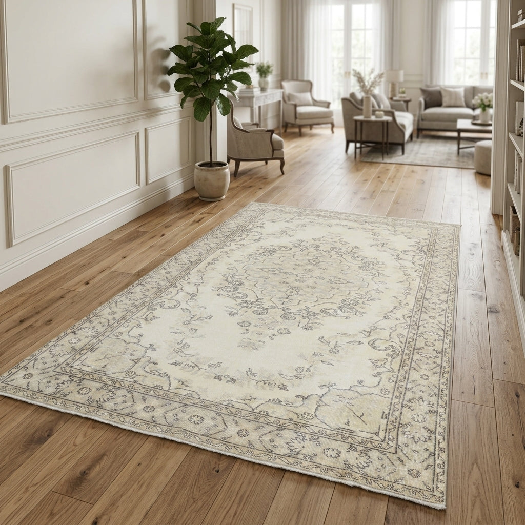 Oriental pattern on the Firuzdil vintage area rug – handmade in Anatolia, Turkey