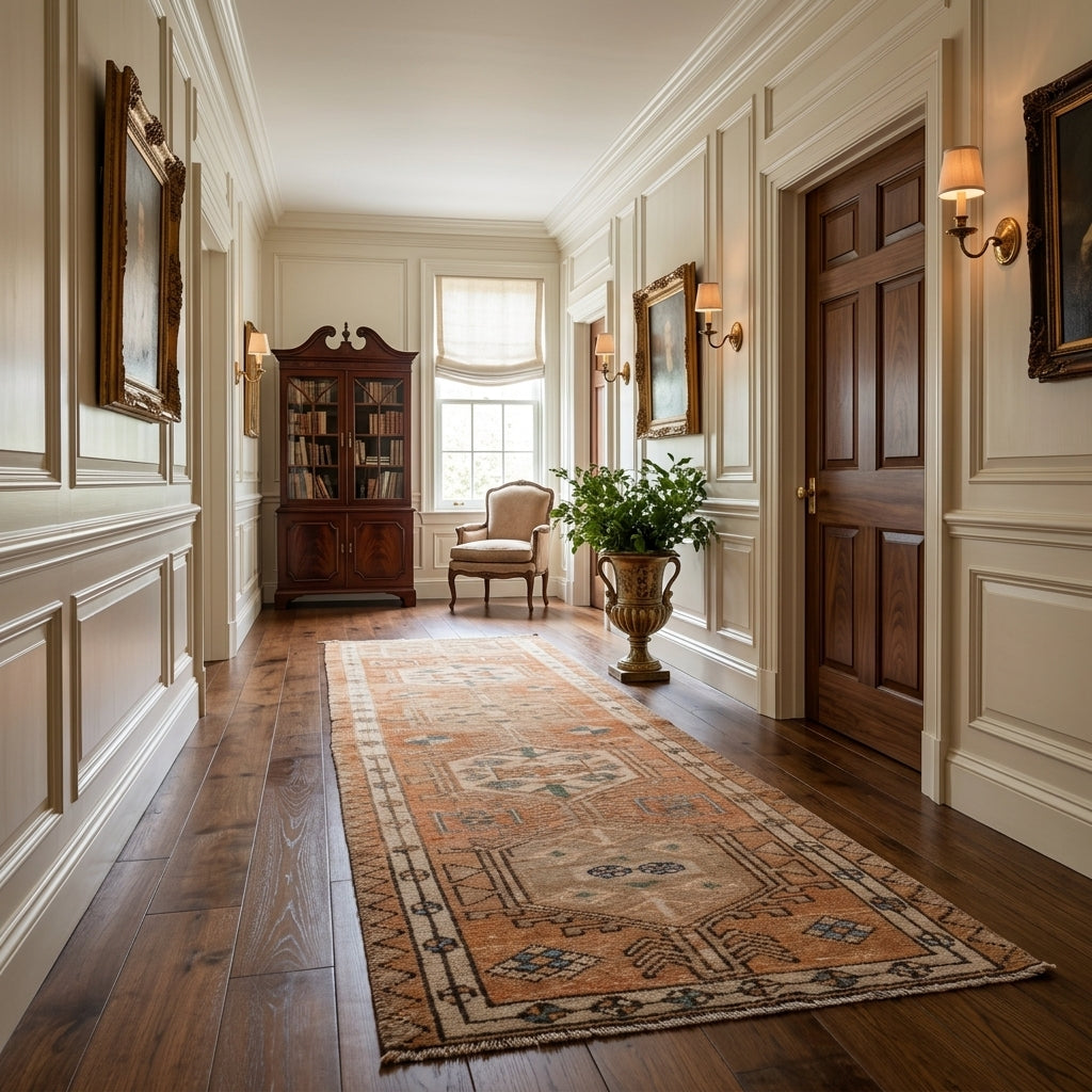 Solid pattern on the Bestefsan vintage patchwork area rug – handmade in Anatolia, Turkey