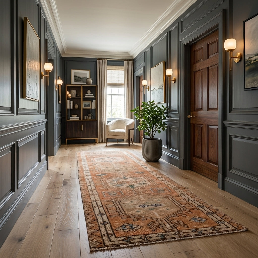 Oriental pattern on the Berraknaz vintage patchwork area rug – handmade in Anatolia, Turkey